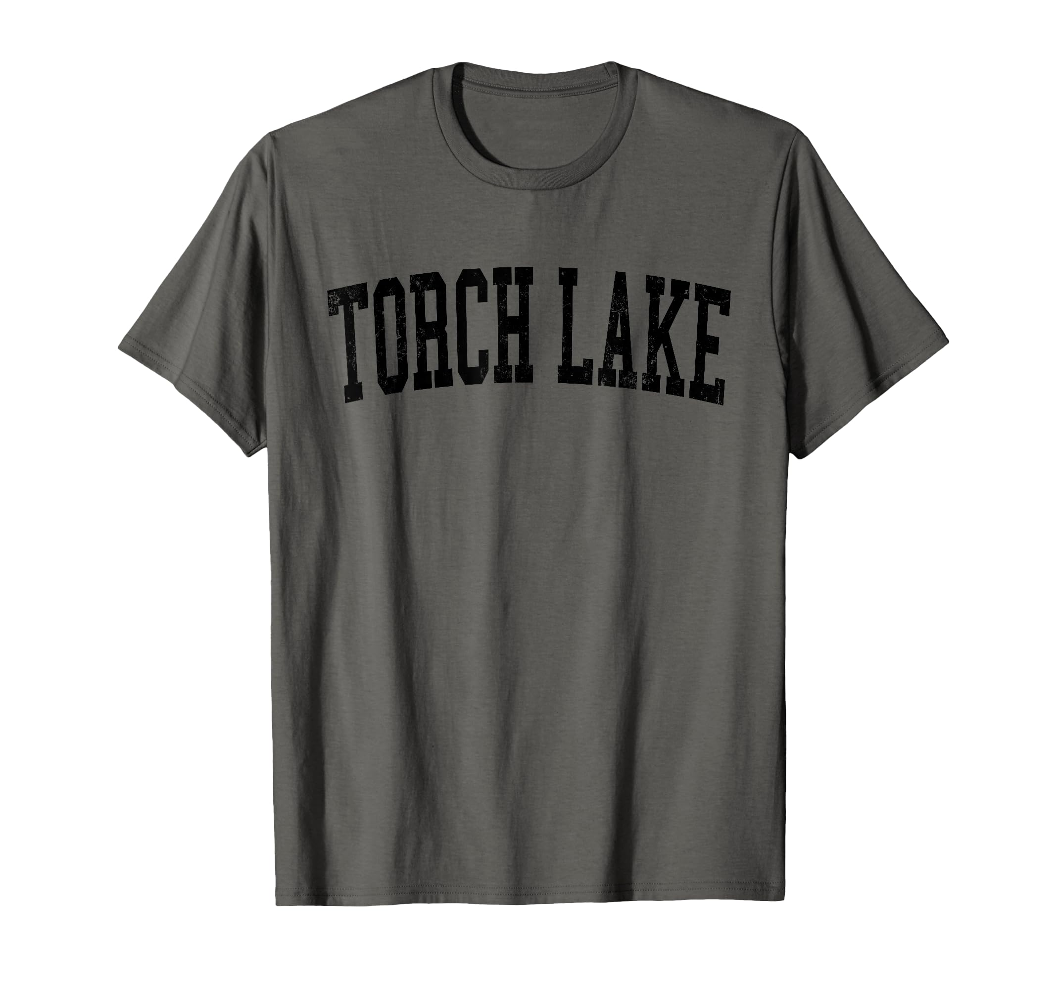 Torch Lake Distressed Black Varsity T-Shirt - Fun Novelty Design for Adults - T-Shirt, Sweatshirt, Hoodie