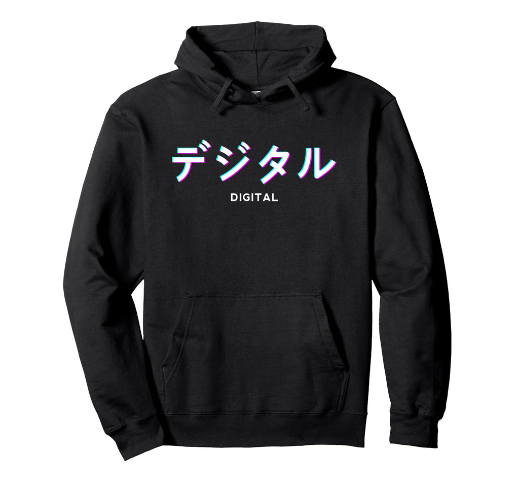 Digital Japanese Text Aesthetic Hoodie - Novelty Apparel for Adults - T-Shirt, Sweatshirt, Hoodie