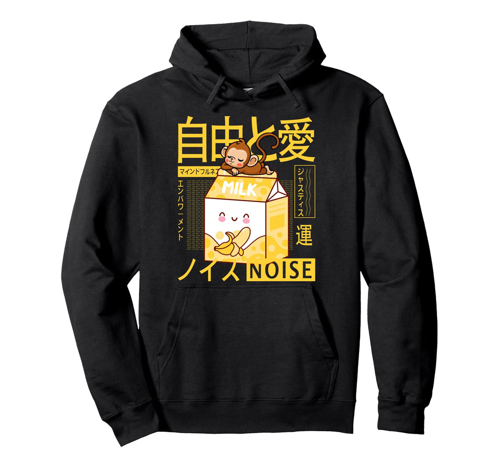 90S Japanese Kawaii Monkey Banana Milk Hoodie - Aesthetic Graphic Unisex - T-Shirt, Sweatshirt, Hoodie