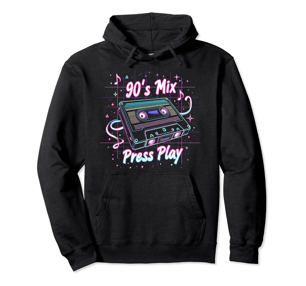 90S Mix Press Play Cassette Tape Hoodie - Unique Graphic Unisex - T-Shirt, Sweatshirt, Hoodie
