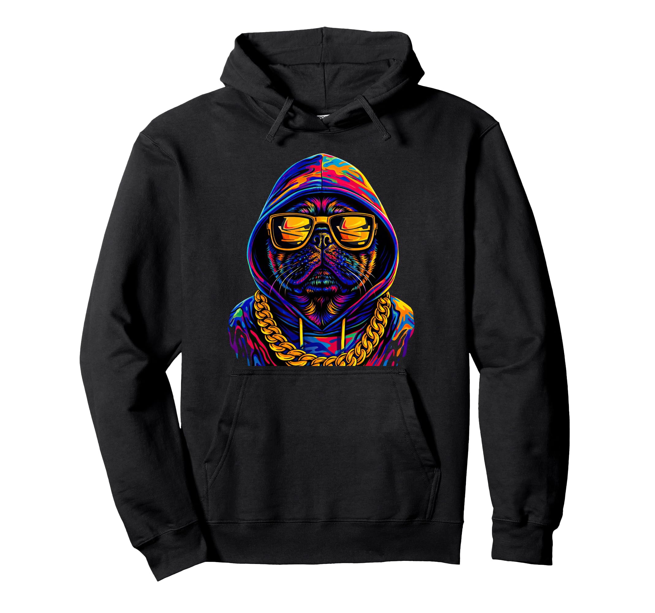 Hip Hop Dog Pug Old School 80S 90S Graffiti Hoodie - Unique Graphic Unisex - T-Shirt, Sweatshirt, Hoodie