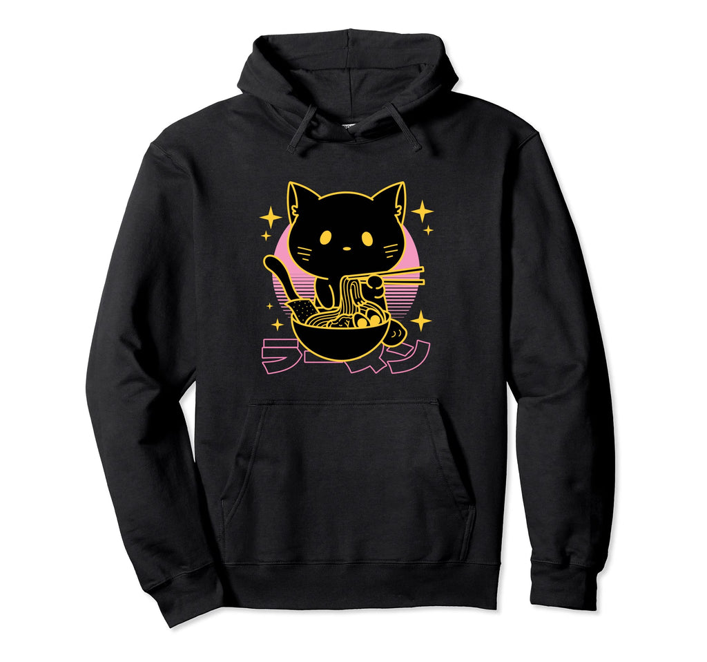 Cat Eating Ramen Noodles Japanese Hoodie - Custom Art Print for Adults - T-Shirt, Sweatshirt, Hoodie