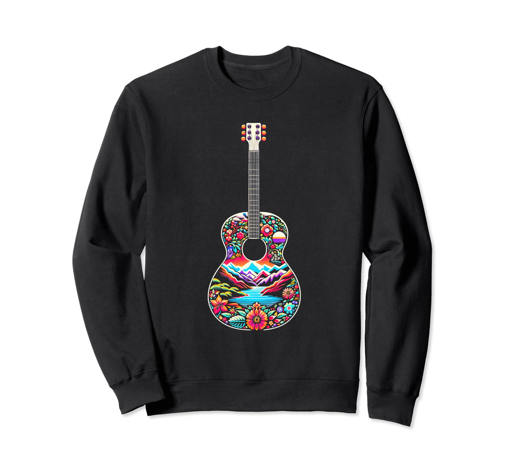 Boho Floral Guitar Mountain Lake Sweatshirt - Novelty Apparel Unisex - T-Shirt, Sweatshirt, Hoodie