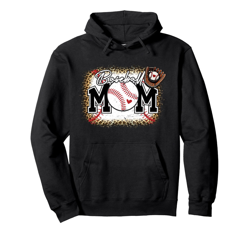 Bleached Baseball Mom Leopard Baseball Hoodie - Novelty Apparel for Adults - T-Shirt, Sweatshirt, Hoodie