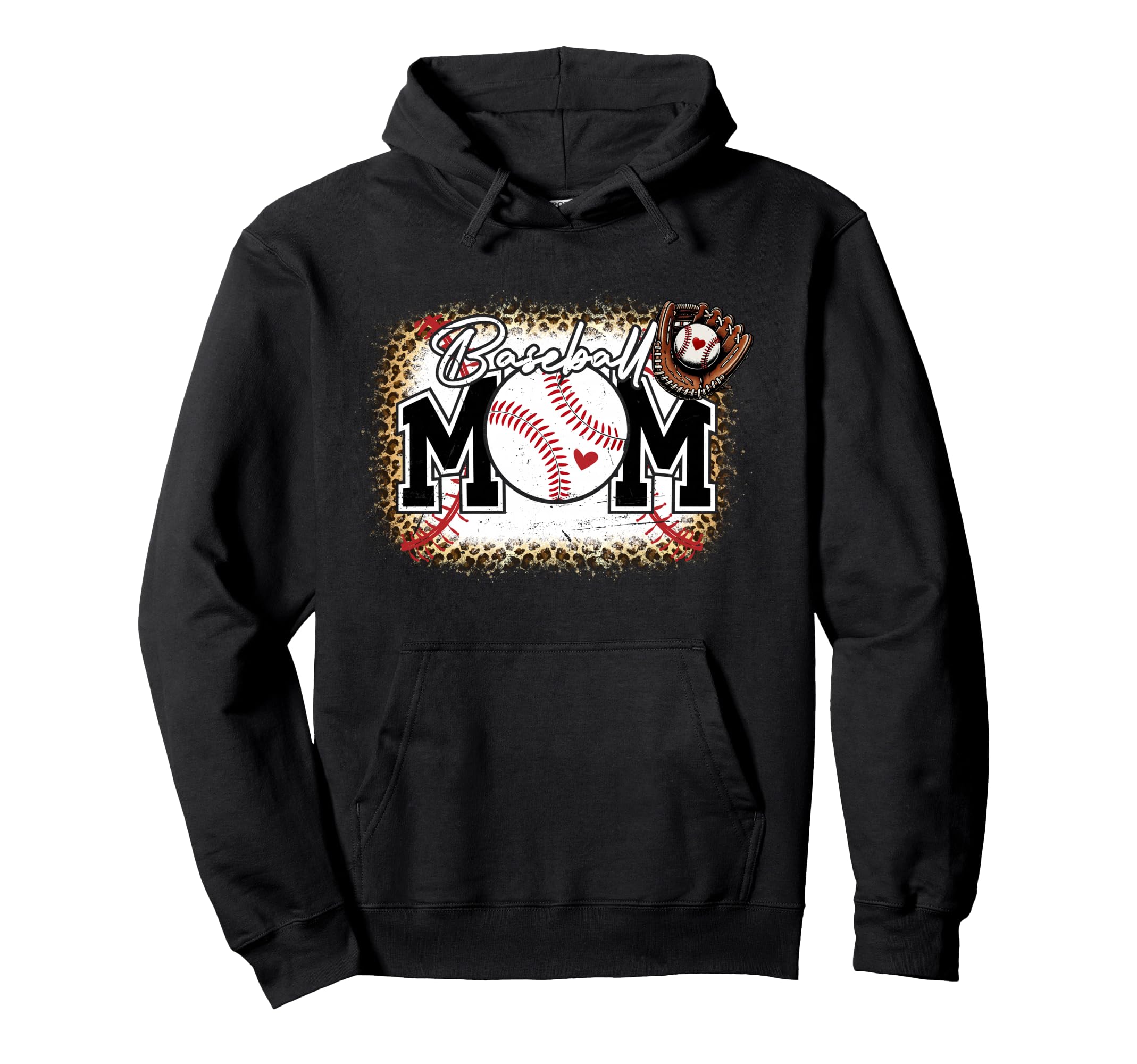 Bleached Baseball Mom Leopard Baseball Hoodie - Novelty Apparel for Adults - T-Shirt, Sweatshirt, Hoodie