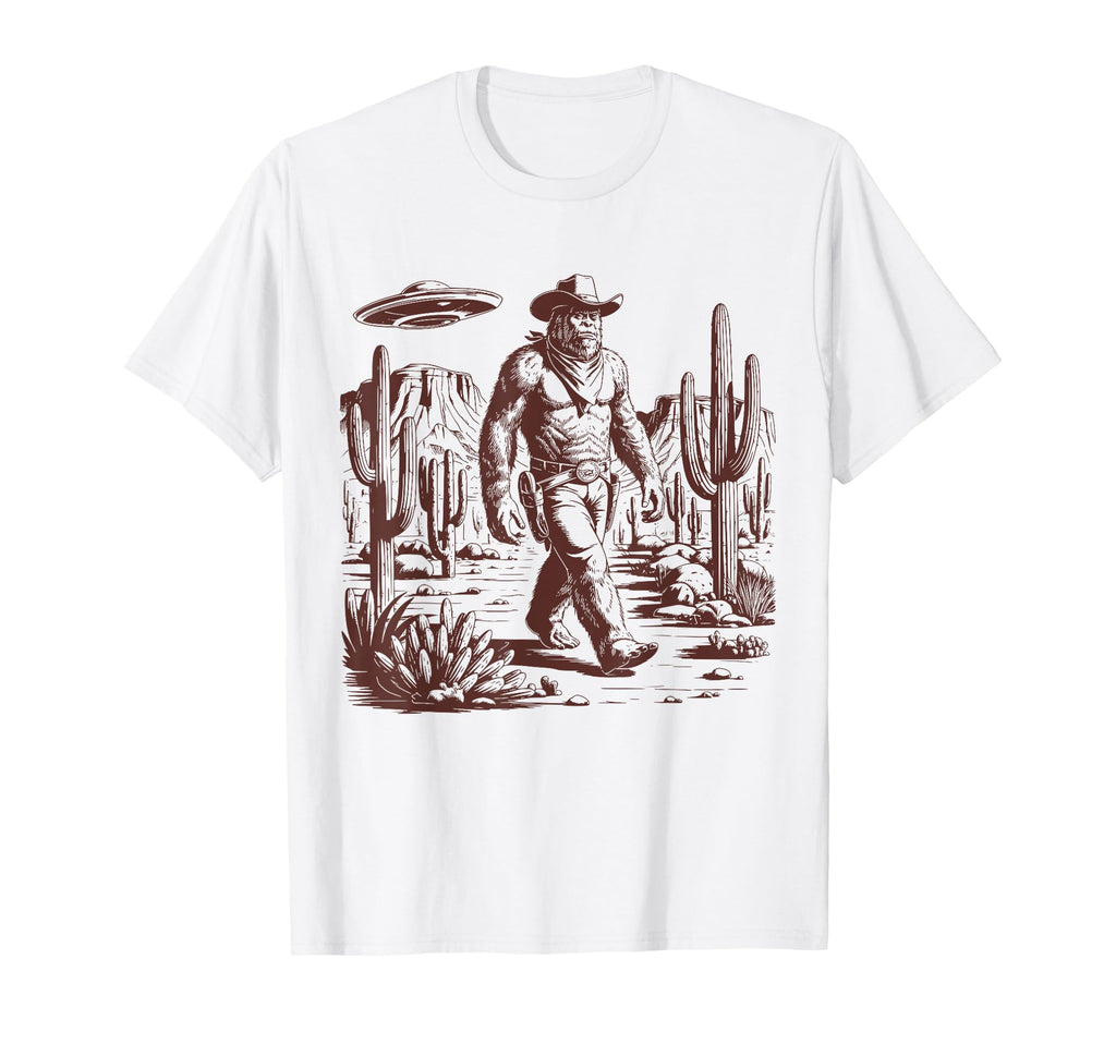 Bigfoot Ufo Western Alien 90S Cowboy T-Shirt - Unique Graphic Unisex - T-Shirt, Sweatshirt, Hoodie
