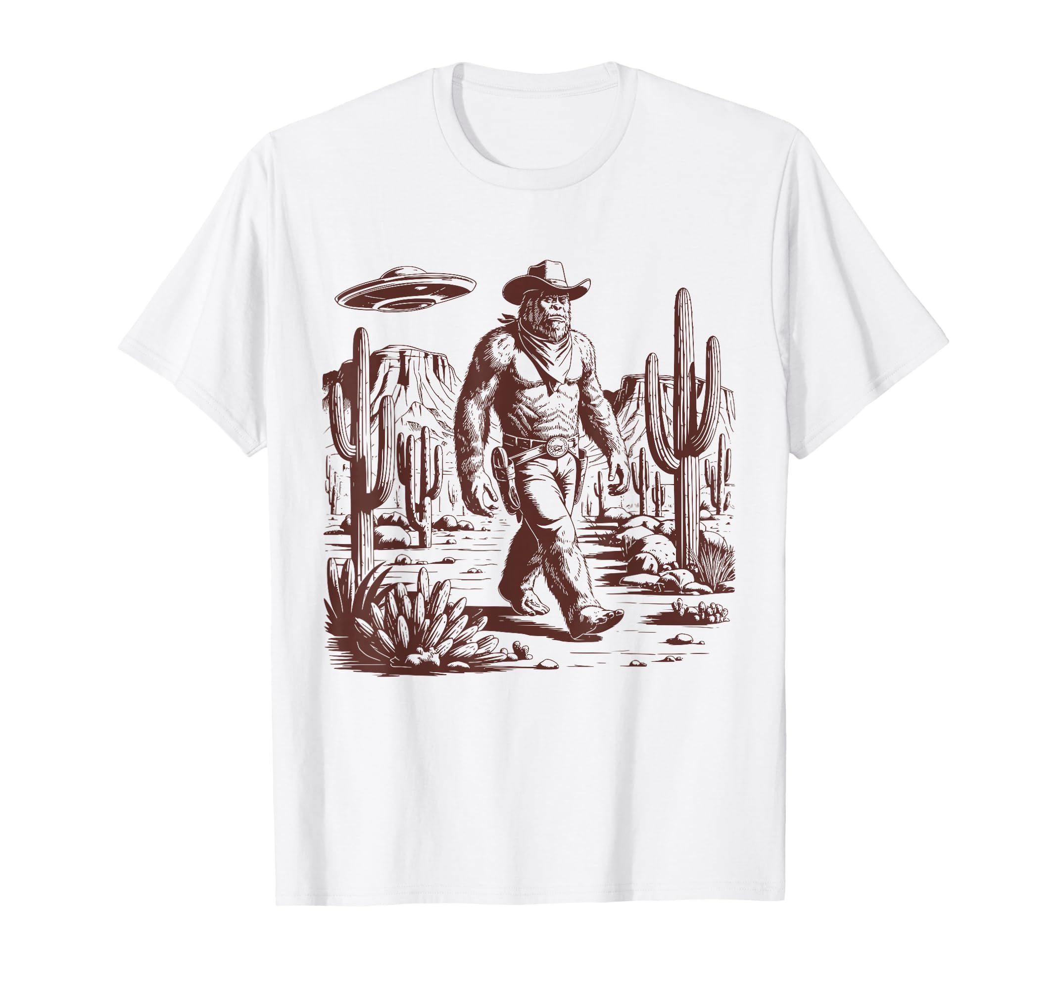 Bigfoot Ufo Western Alien 90S Cowboy T-Shirt - Unique Graphic Unisex - T-Shirt, Sweatshirt, Hoodie