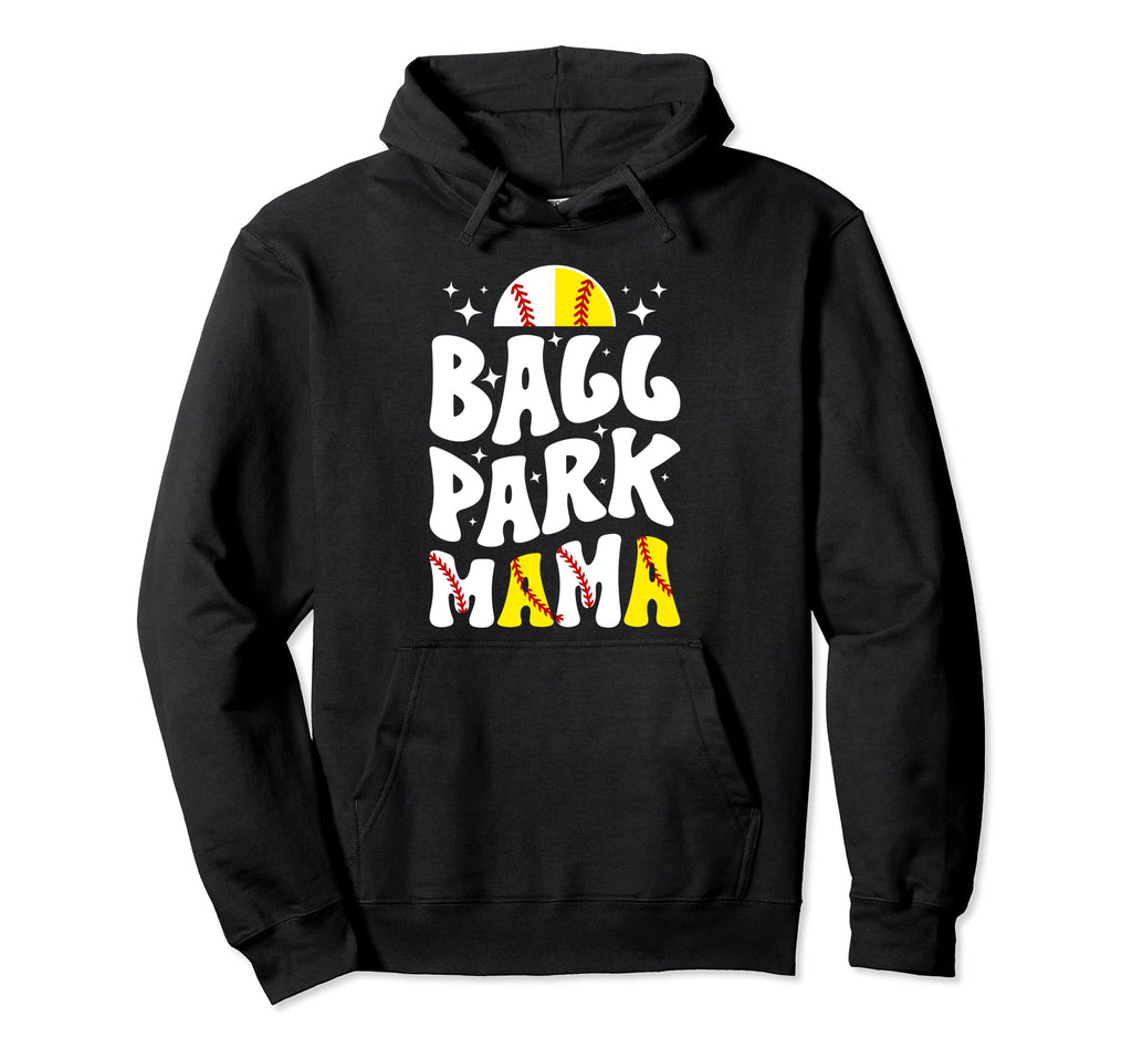 Ballpark Mama Groovy Softball Baseball Hoodie - Minimalist Print Unisex - T-Shirt, Sweatshirt, Hoodie