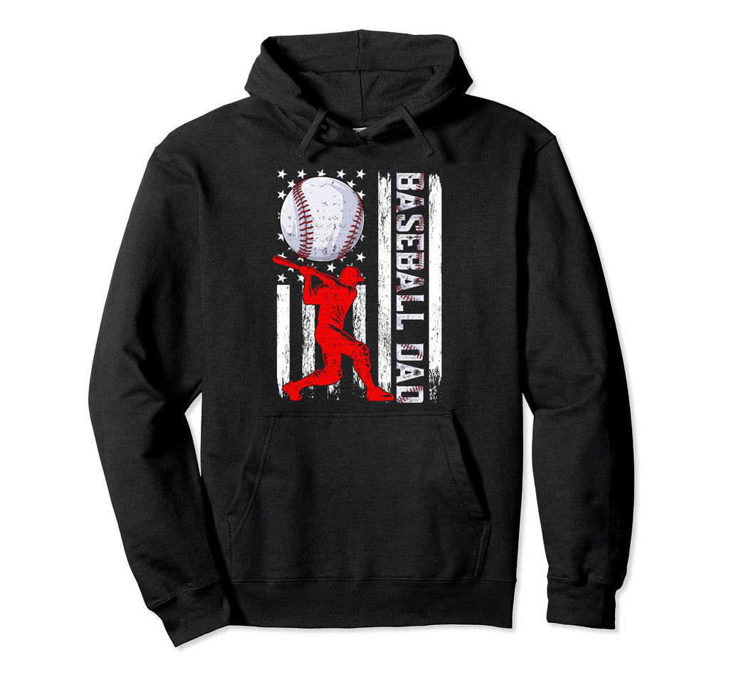 Baseball Dad Baseball Lover Usa Flag Hoodie - Streetwear Style Men Women - T-Shirt, Sweatshirt, Hoodie