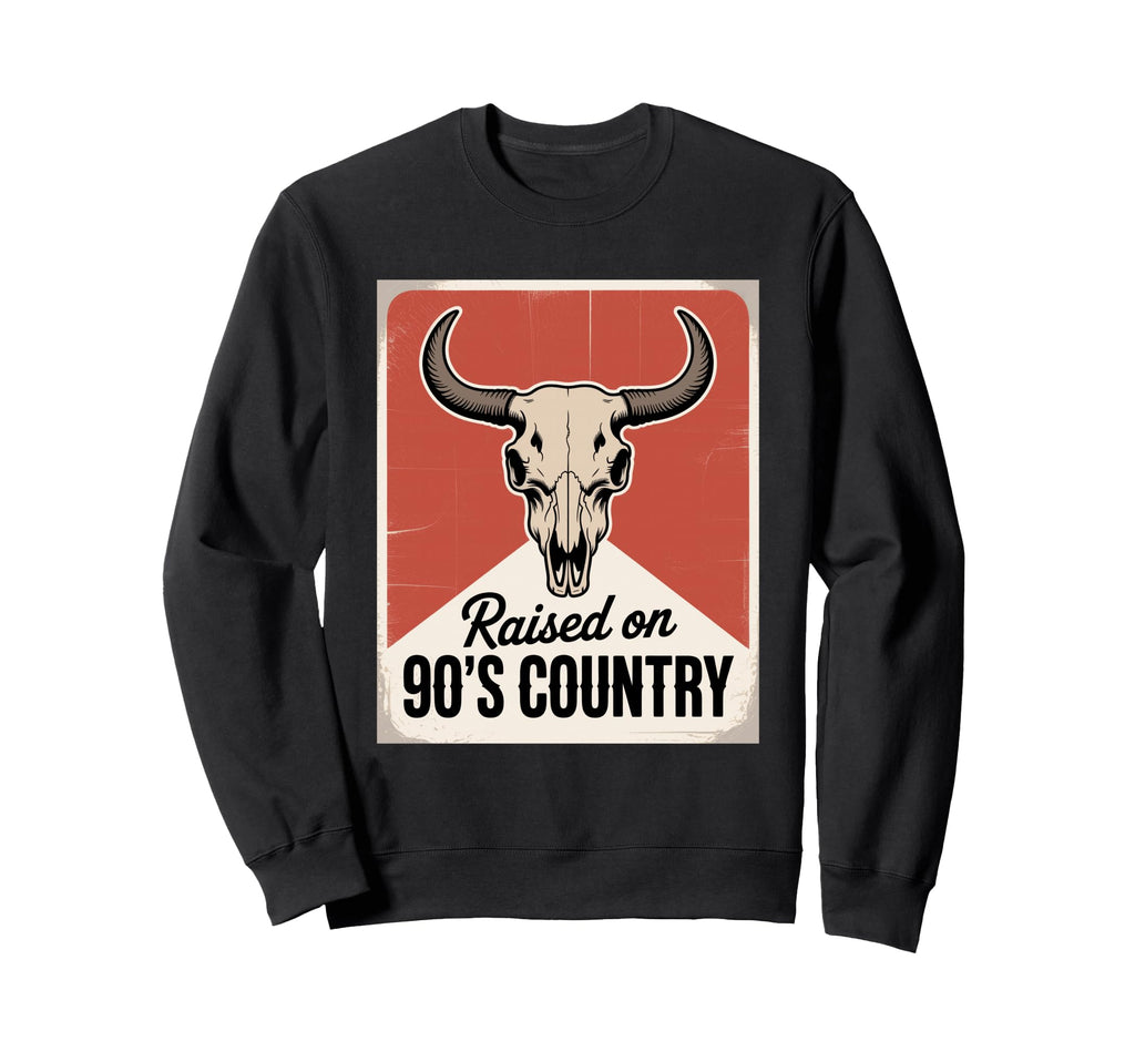 90S Country Music Bull Skull Western Sweatshirt - Graphic Print for Adults - T-Shirt, Sweatshirt, Hoodie