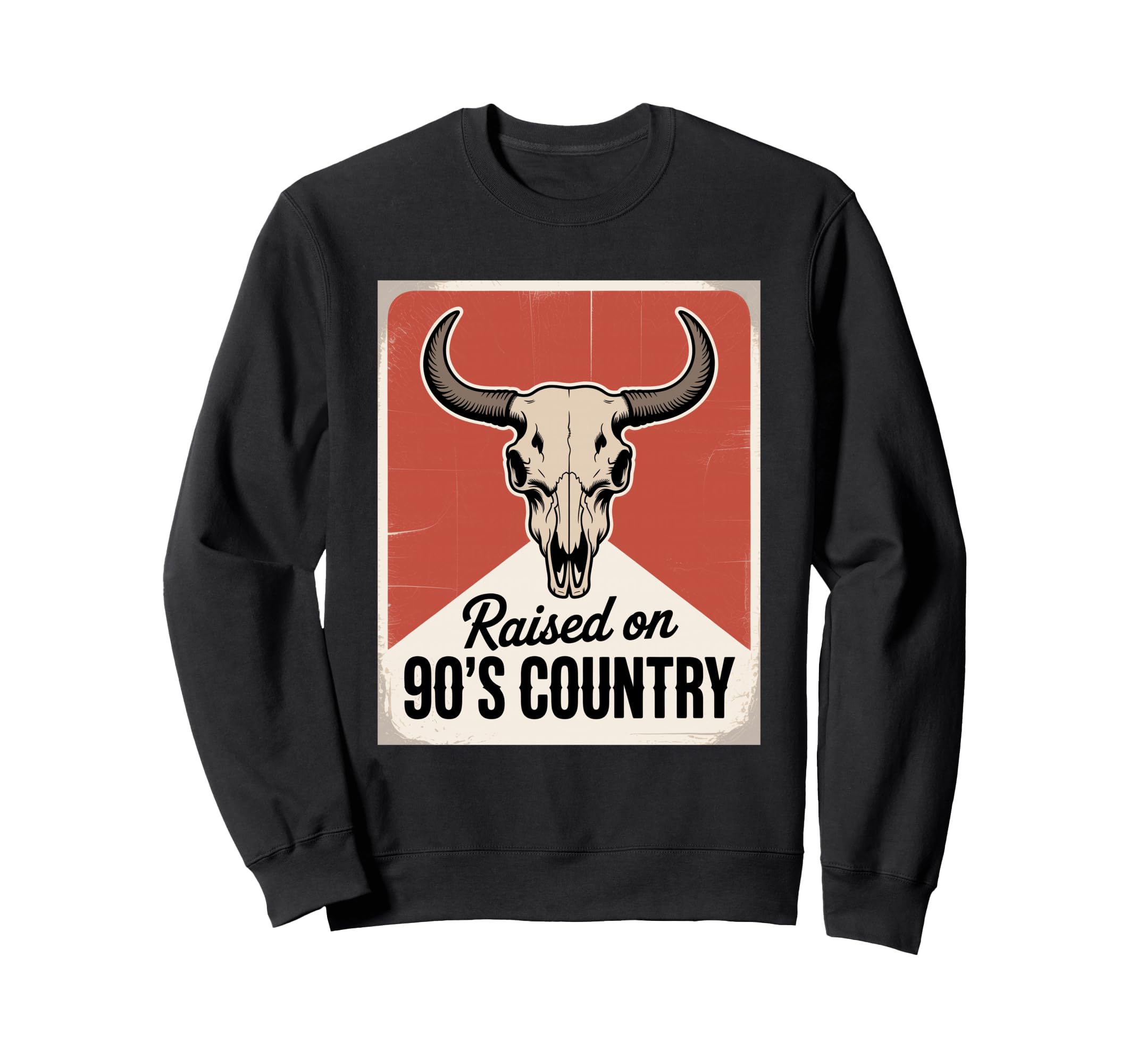 90S Country Music Bull Skull Western Sweatshirt - Graphic Print for Adults - T-Shirt, Sweatshirt, Hoodie