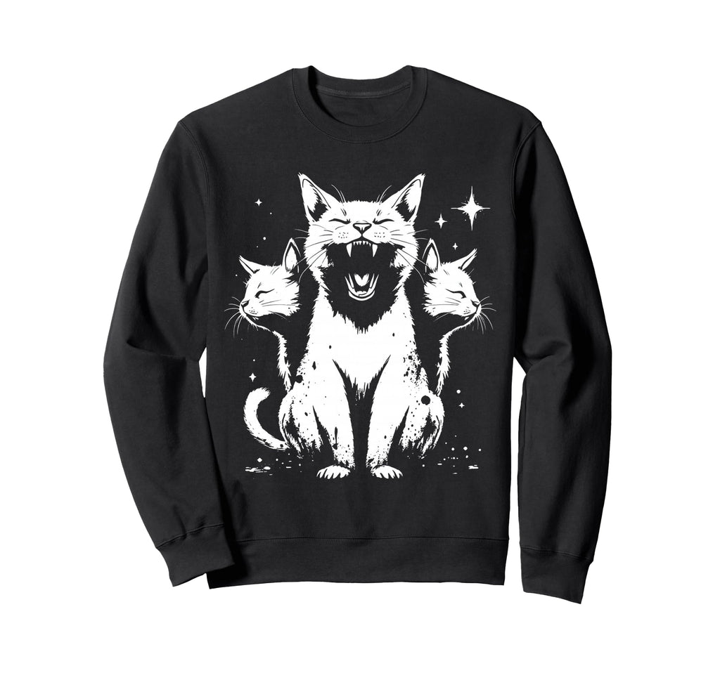 3 Headed Cat Grunge Alt 90S Sweatshirt - Novelty Apparel for Adults - T-Shirt, Sweatshirt, Hoodie