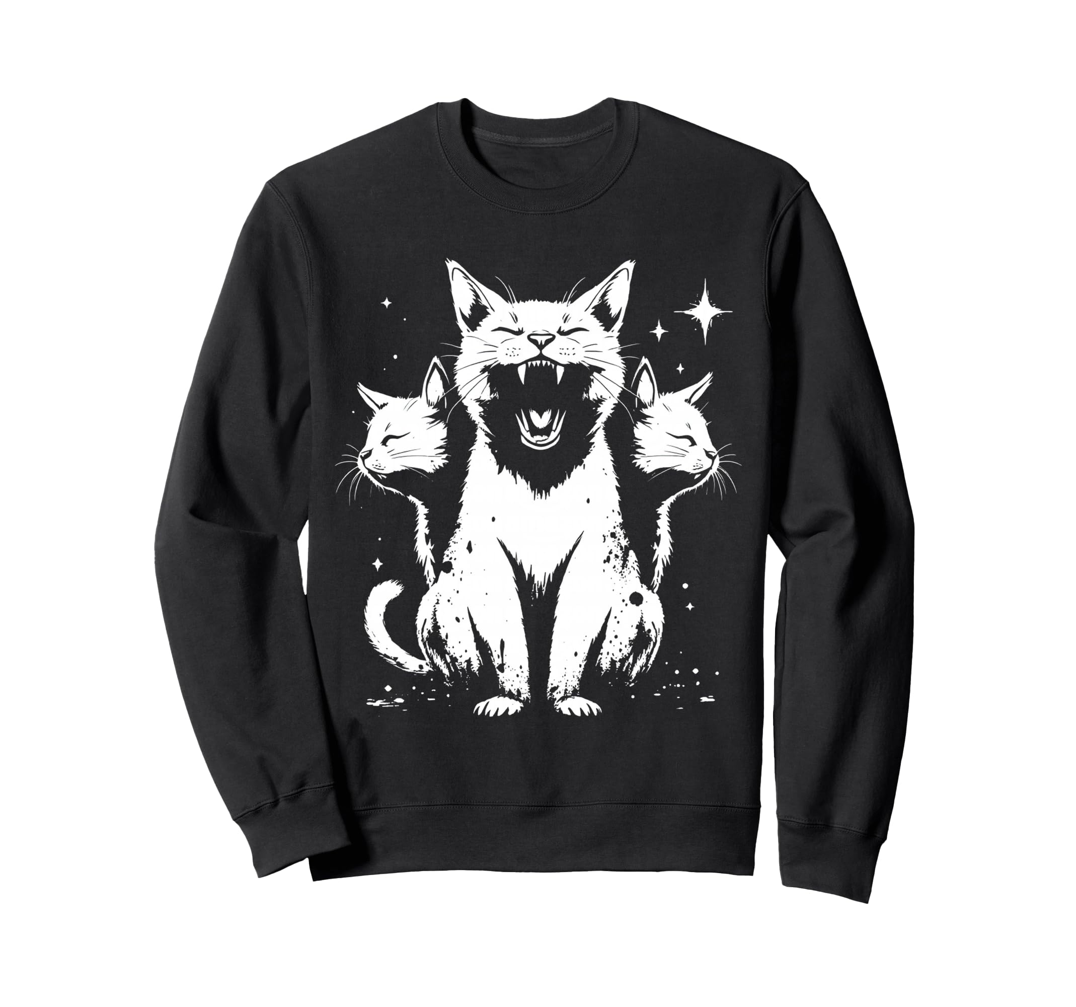 3 Headed Cat Grunge Alt 90S Sweatshirt - Novelty Apparel for Adults - T-Shirt, Sweatshirt, Hoodie
