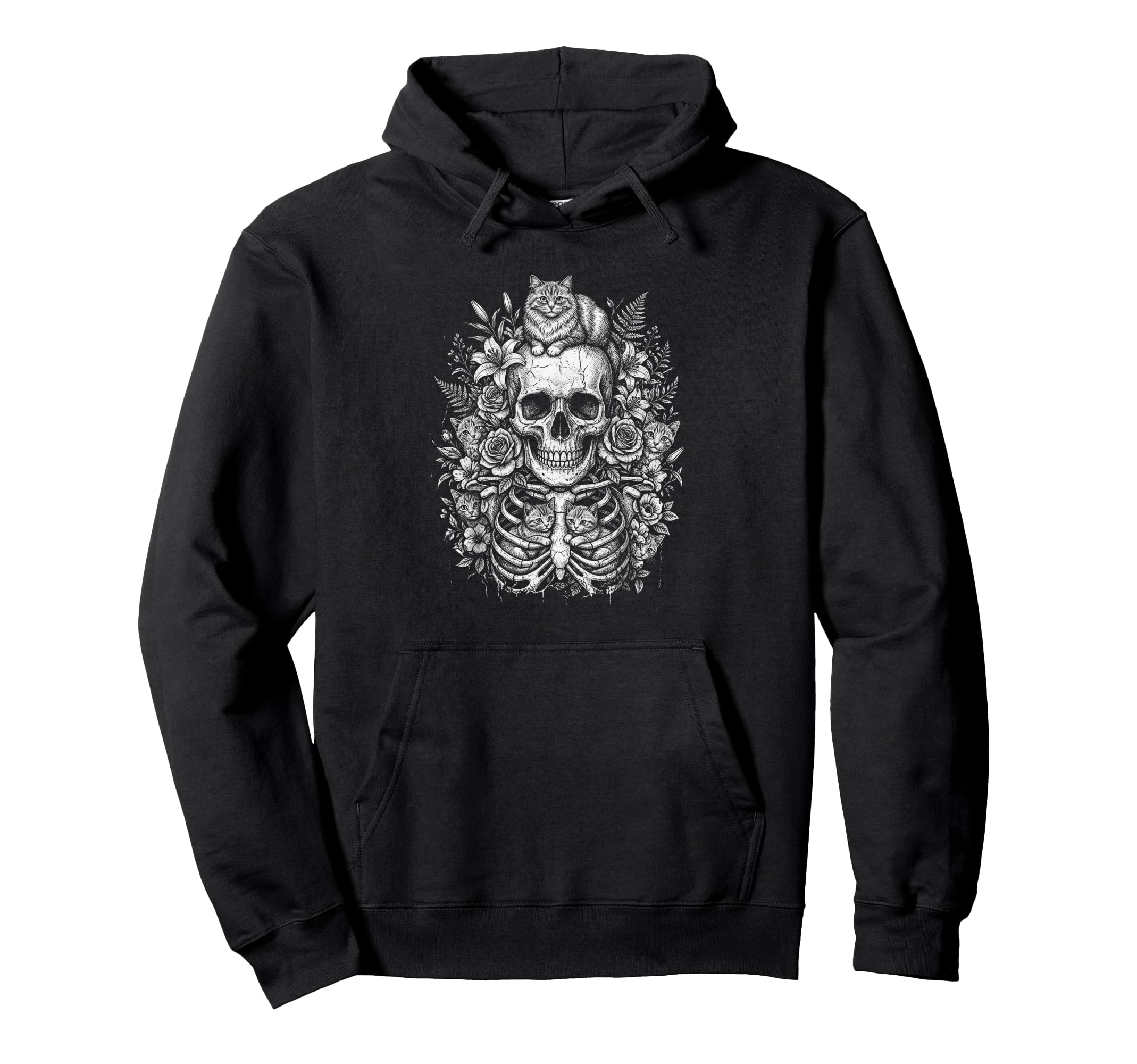Skull Cat Skeleton Kitty Kitten Gothic Hoodie - Unique Graphic Men Women - T-Shirt, Sweatshirt, Hoodie