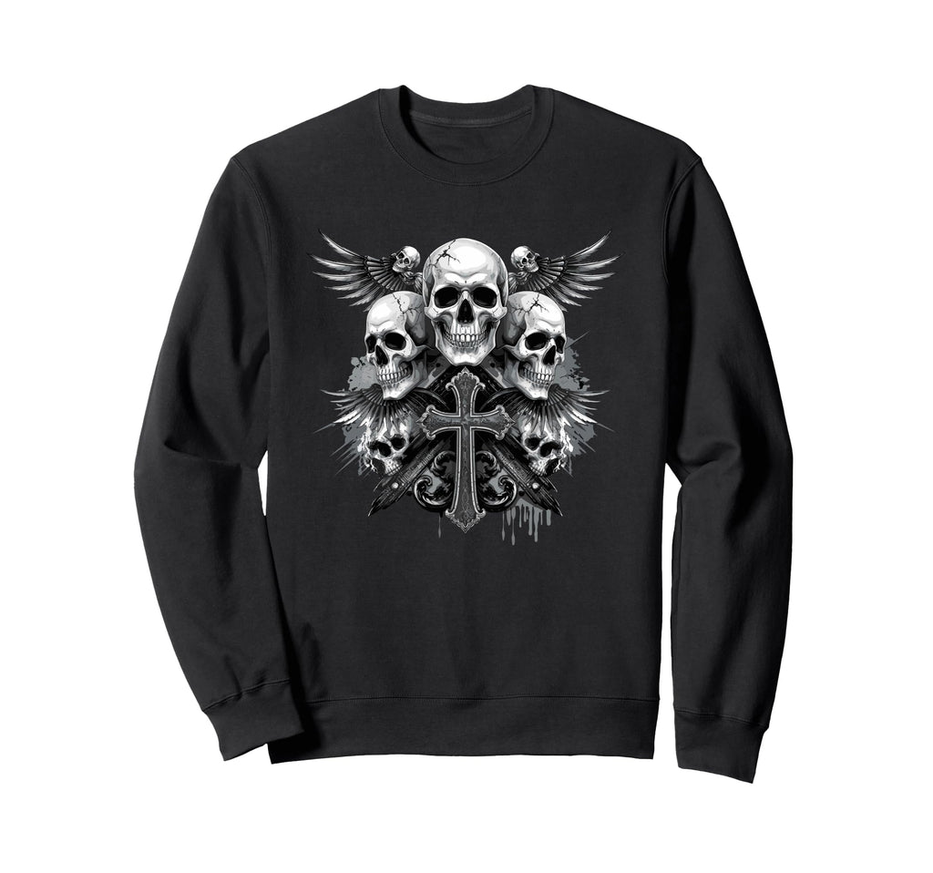 Skeleton Head Cross Y2K Goth Grunge Sweatshirt - Trendy Graphic for Adults - T-Shirt, Sweatshirt, Hoodie