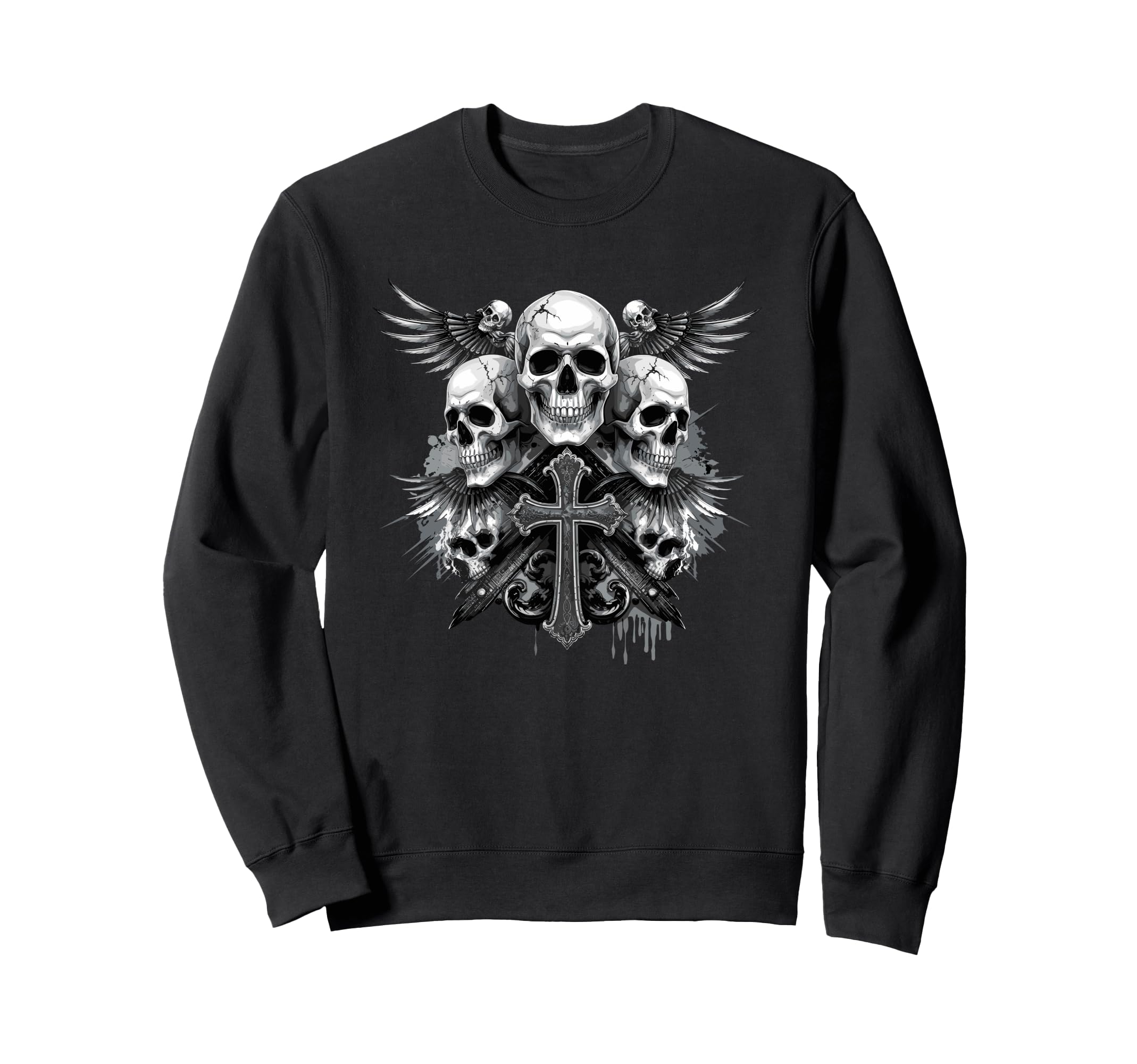 Skeleton Head Cross Y2K Goth Grunge Sweatshirt - Trendy Graphic for Adults - T-Shirt, Sweatshirt, Hoodie