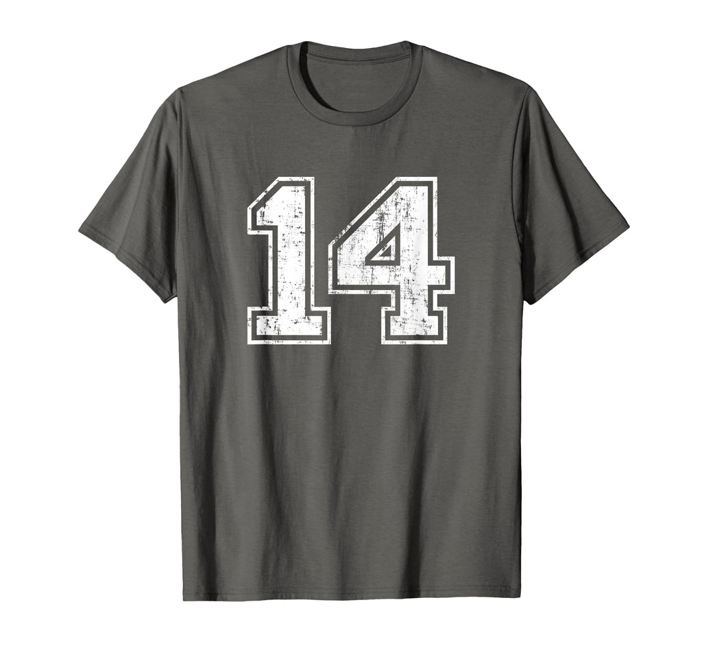 Number 14 Fourteen Distressed Sports T-Shirt - Unique Graphic Men Women - T-Shirt, Sweatshirt, Hoodie