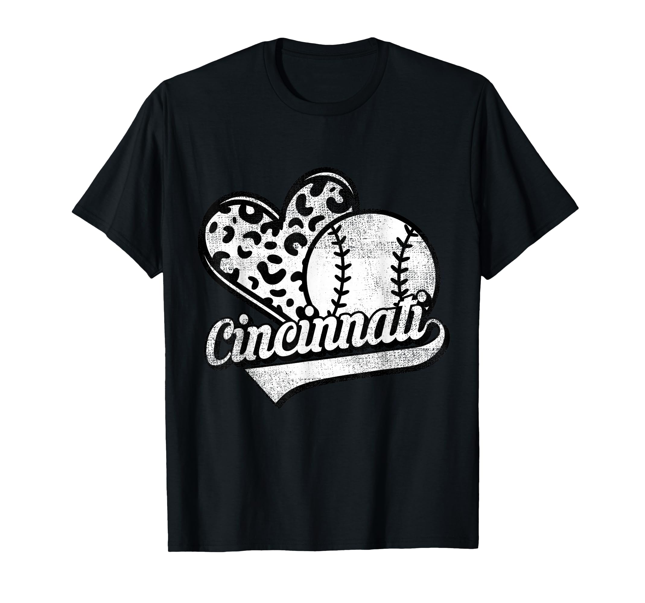 Cincinnati Baseball Leopard Heart T-Shirt - Novelty Apparel Unisex - T-Shirt, Sweatshirt, Hoodie