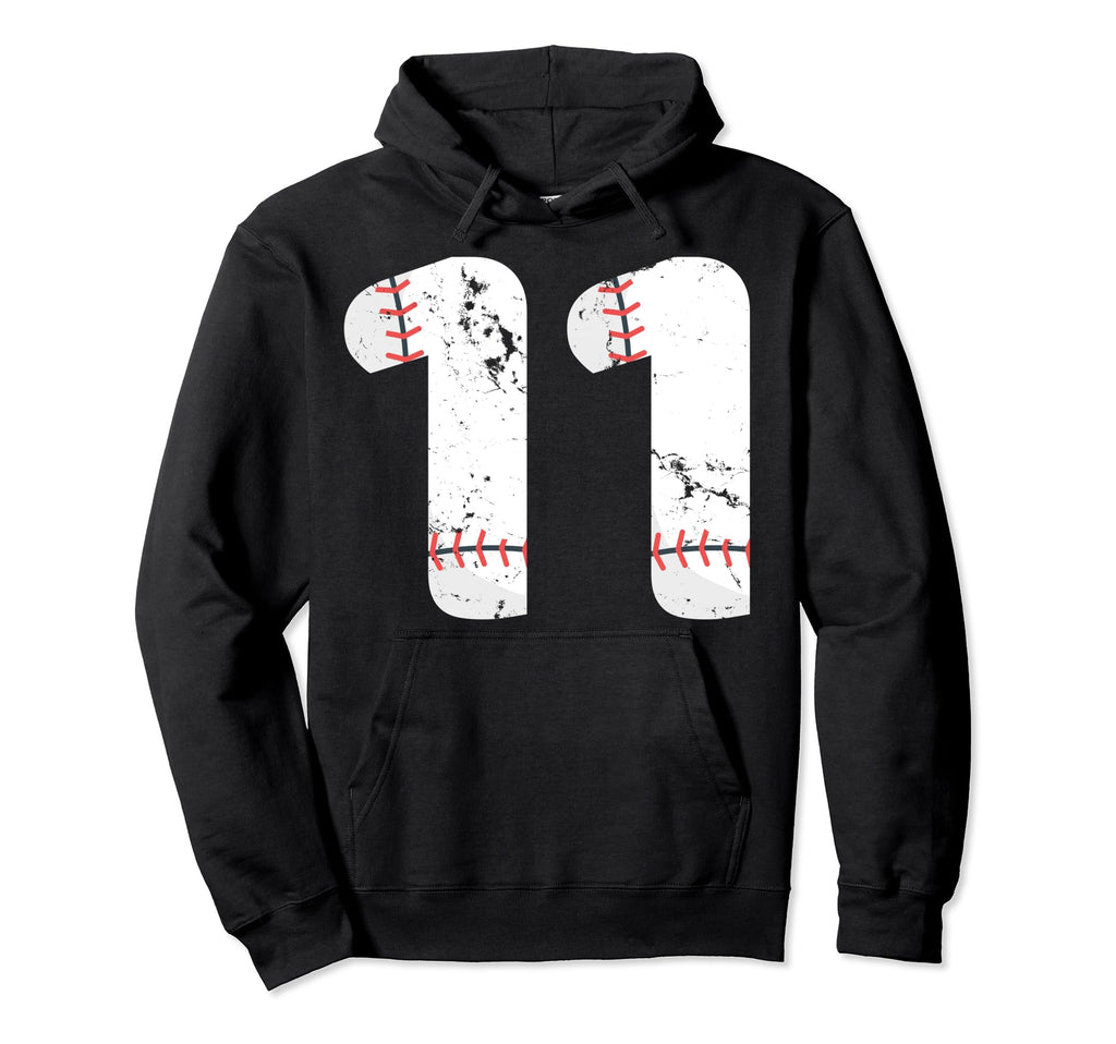 Number 11 Baseball Distressed Team Hoodie - Minimalist Print Men Women - T-Shirt, Sweatshirt, Hoodie