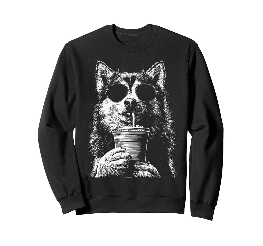 Husky Drinking Iced Coffee Funny Sweatshirt - Casual Everyday Wear Unisex - T-Shirt, Sweatshirt, Hoodie
