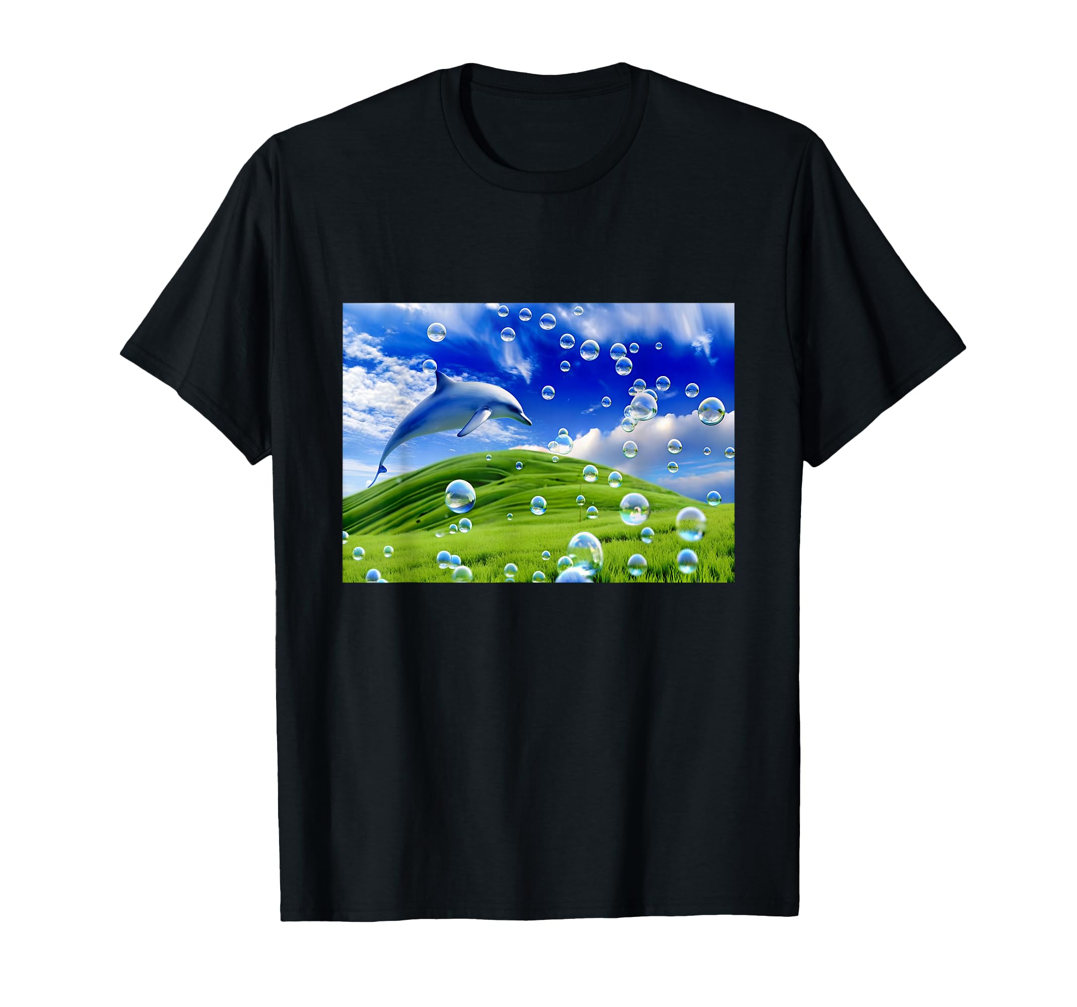 Frutiger Aero Dolphin Meadow Aesthetic T-Shirt - Custom Art Print Unisex - T-Shirt, Sweatshirt, Hoodie