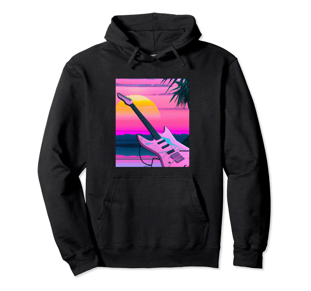 Vaporwave Guitar Synthwave Sunset E Hoodie - Custom Art Print Men Women - T-Shirt, Sweatshirt, Hoodie