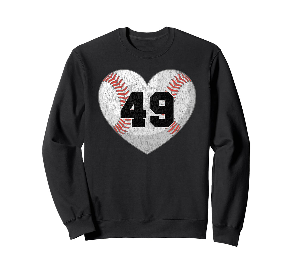 Baseball Number 49 Distressed Heart Sweatshirt - Unique Graphic Unisex - T-Shirt, Sweatshirt, Hoodie
