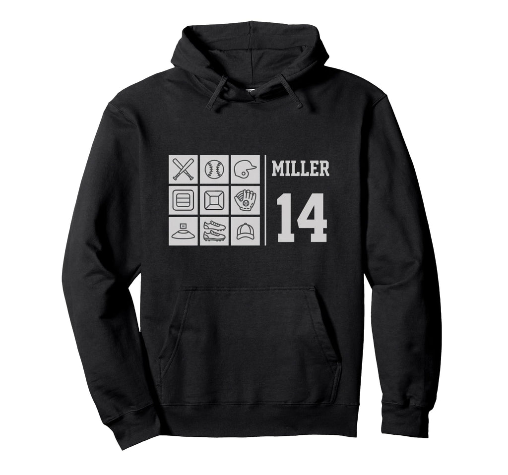 Miller 14 Baseball Mom Name Fan Hoodie - Unique Graphic Men Women - T-Shirt, Sweatshirt, Hoodie