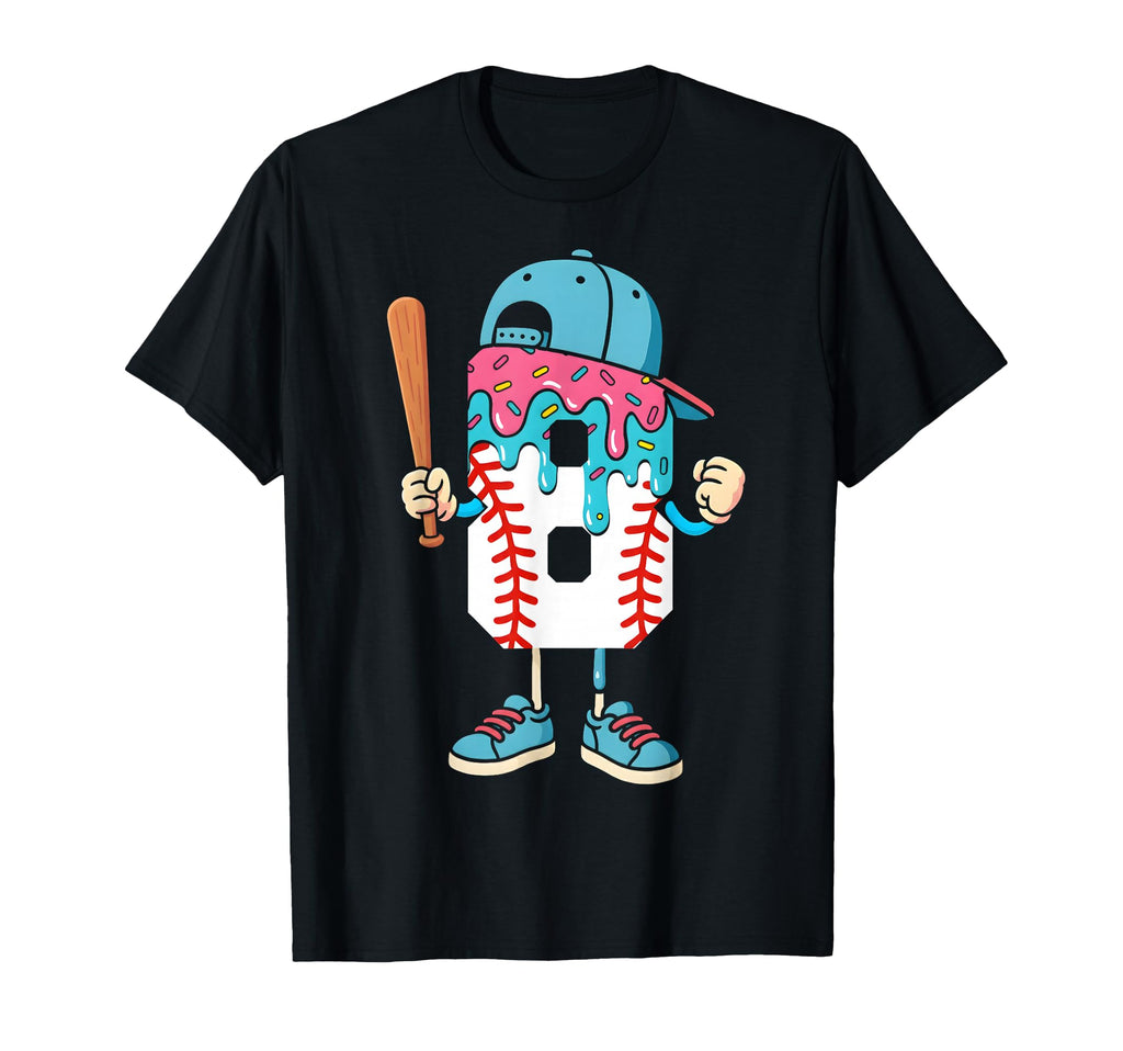 Baseball 8 Year Old Ice Cream Drip 8Th T-Shirt - Trendy Graphic for Adults - T-Shirt, Sweatshirt, Hoodie