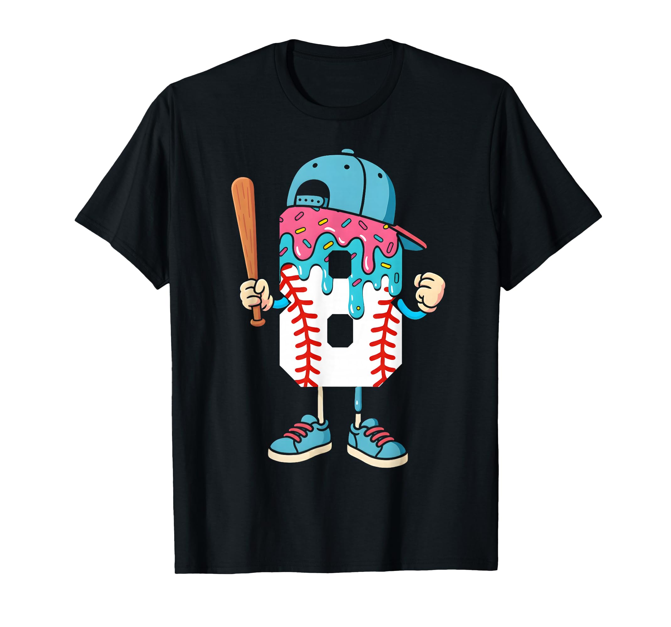 Baseball 8 Year Old Ice Cream Drip 8Th T-Shirt - Trendy Graphic for Adults - T-Shirt, Sweatshirt, Hoodie