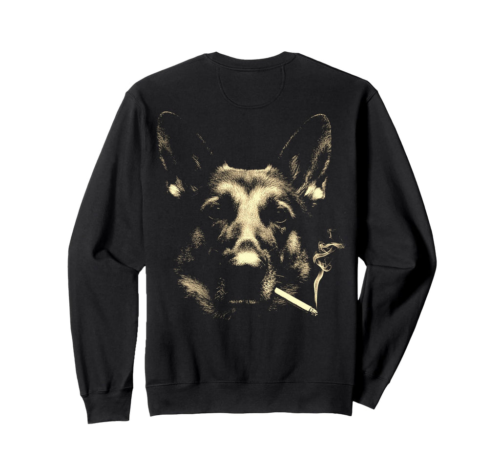 German Shepherd Smoking Cigarette Sweatshirt - Unique Graphic for Adults - T-Shirt, Sweatshirt, Hoodie