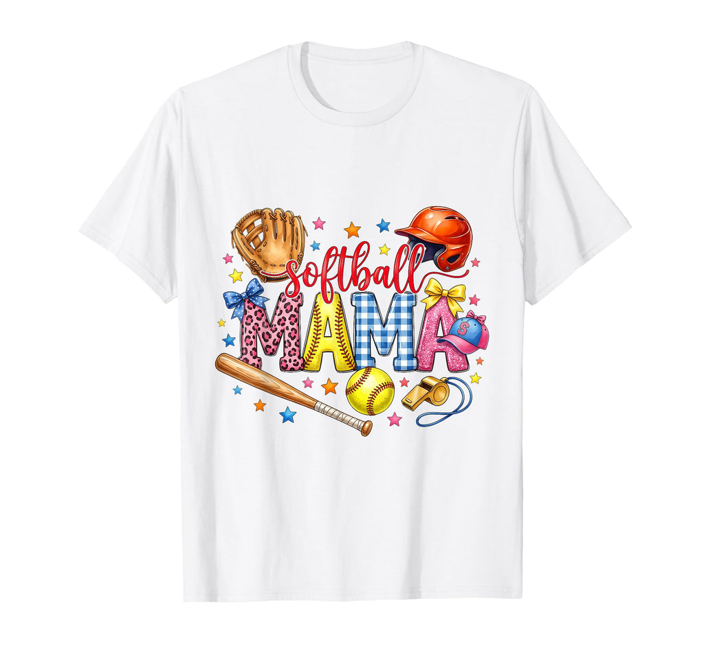 Softball Mama Leopard Bow Game Day Mom T-Shirt - Novelty Apparel Men Women - T-Shirt, Sweatshirt, Hoodie