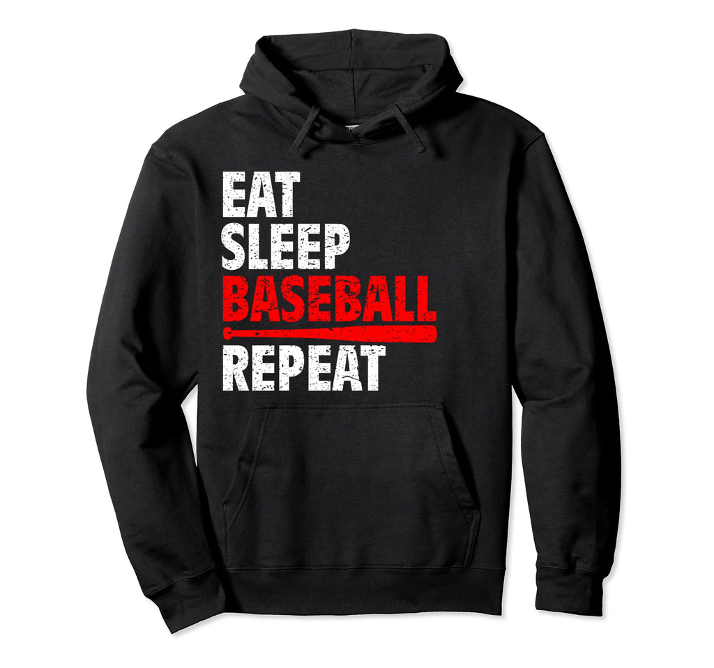 Funny Eat Sleep Baseball Repeat Gift Hoodie - Minimalist Print for Adults - T-Shirt, Sweatshirt, Hoodie