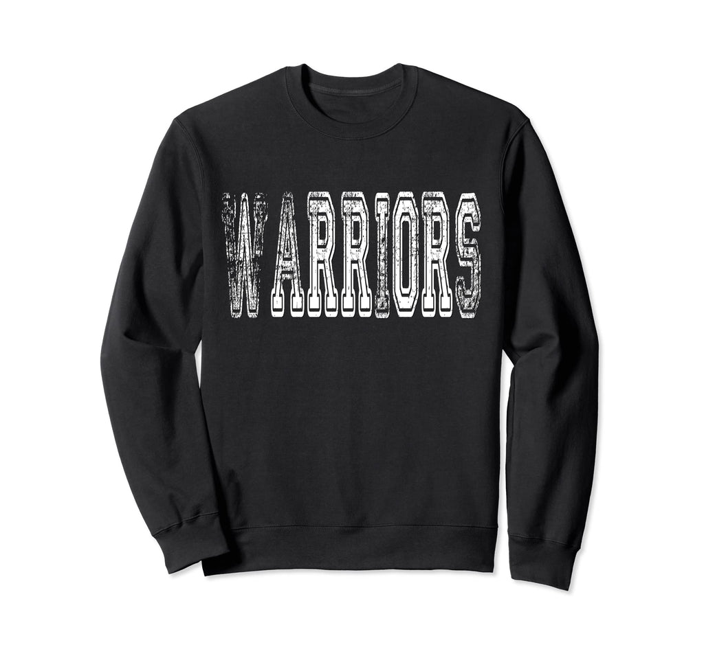 Warriors Mascot Distressed School Sweatshirt - Graphic Print for Adults - T-Shirt, Sweatshirt, Hoodie
