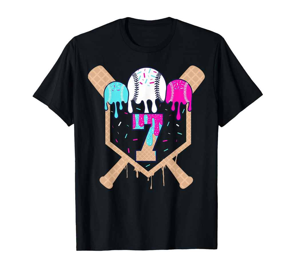 Baseball 7 Year Old Ice Cream Drip 7Th T-Shirt - Graphic Print for Adults - T-Shirt, Sweatshirt, Hoodie