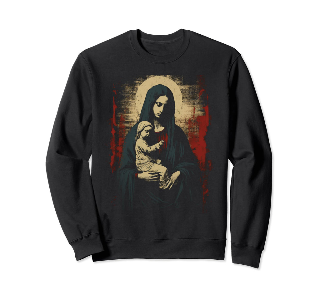 Mary Jesus Distressed 90S Goth Sweatshirt - Fun Novelty Design for Adults - T-Shirt, Sweatshirt, Hoodie