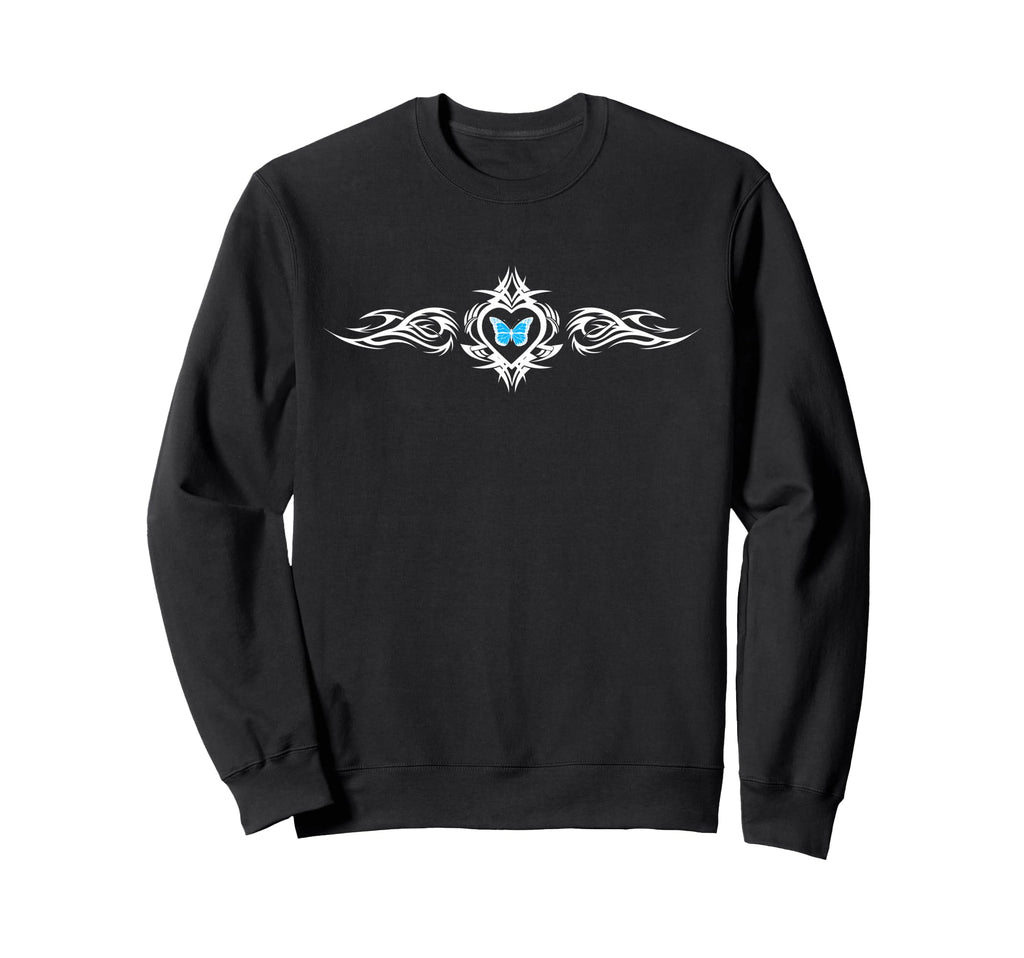 Butterfly Heart Tattoo Blue Sweatshirt - Casual Everyday Wear Men Women - T-Shirt, Sweatshirt, Hoodie