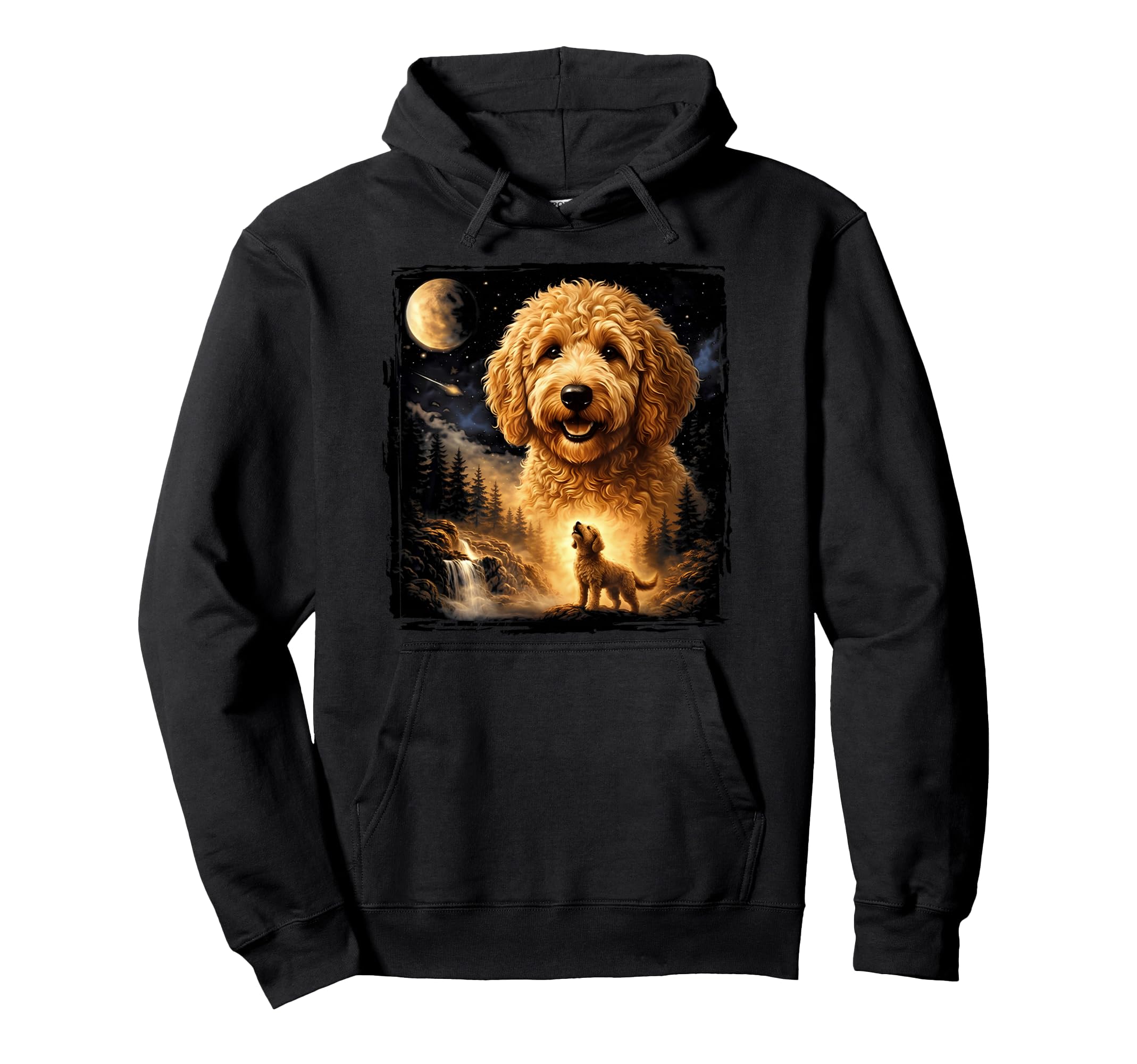 90S Goldendoodle Howling Moon Goldendoodle Hoodie - Custom Art Print Unisex - T-Shirt, Sweatshirt, Hoodie