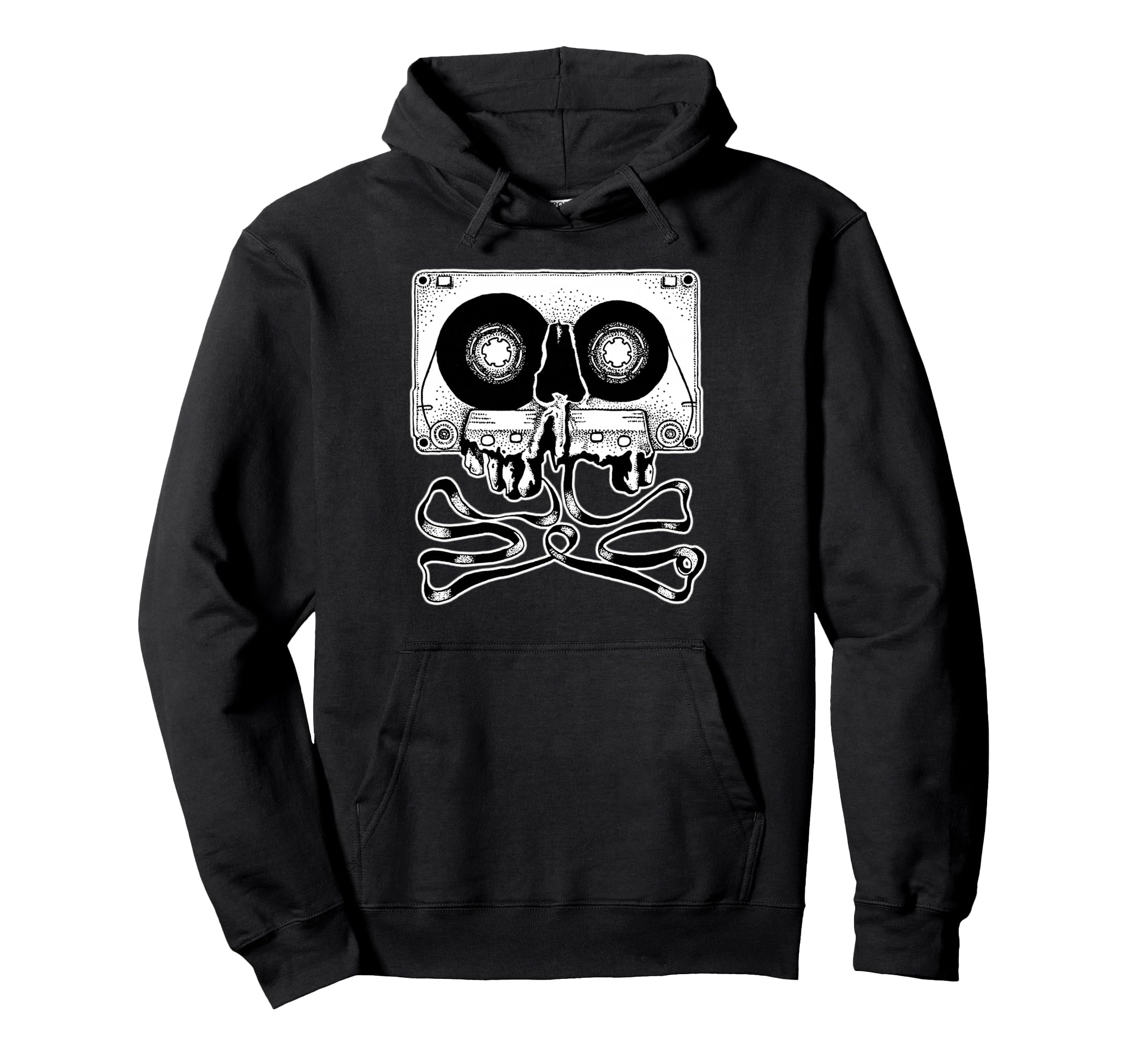 Cassette Tape Skull Blackwork Hoodie - Fun Novelty Design for Adults - T-Shirt, Sweatshirt, Hoodie