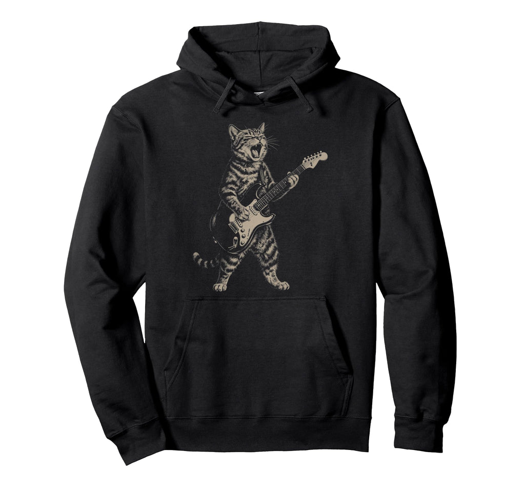 Cat Playing Guitar Boho 90S Music Lover Hoodie - Novelty Apparel Men Women - T-Shirt, Sweatshirt, Hoodie