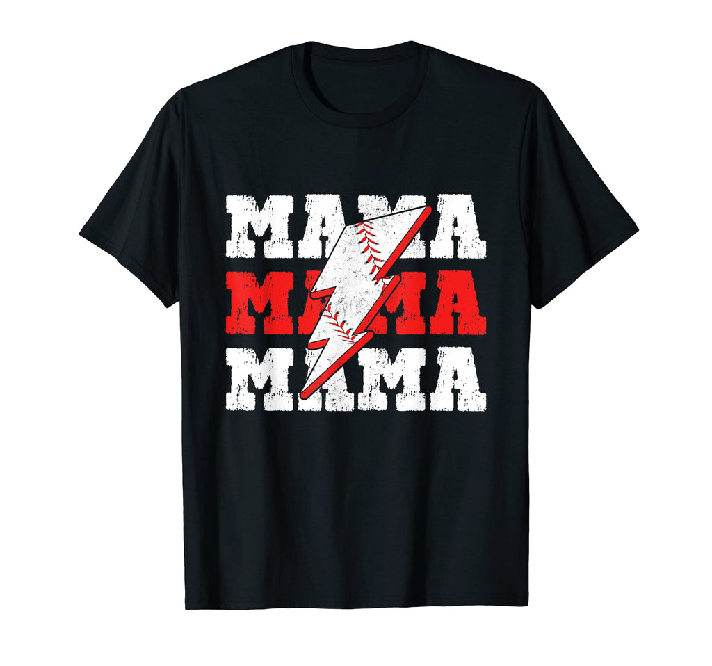 Baseball Mama Distressed Lightning T-Shirt - Fun Novelty Design for Adults - T-Shirt, Sweatshirt, Hoodie
