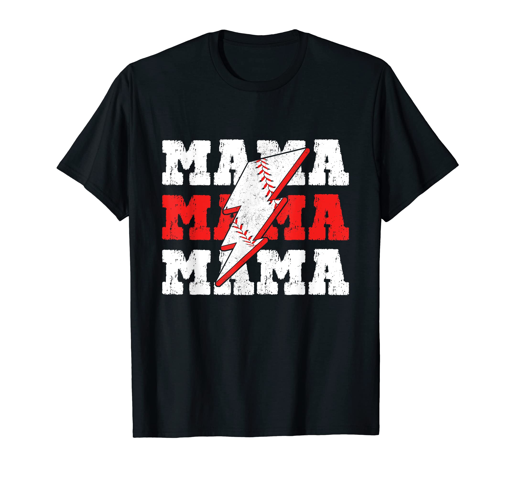 Baseball Mama Distressed Lightning T-Shirt - Fun Novelty Design for Adults - T-Shirt, Sweatshirt, Hoodie
