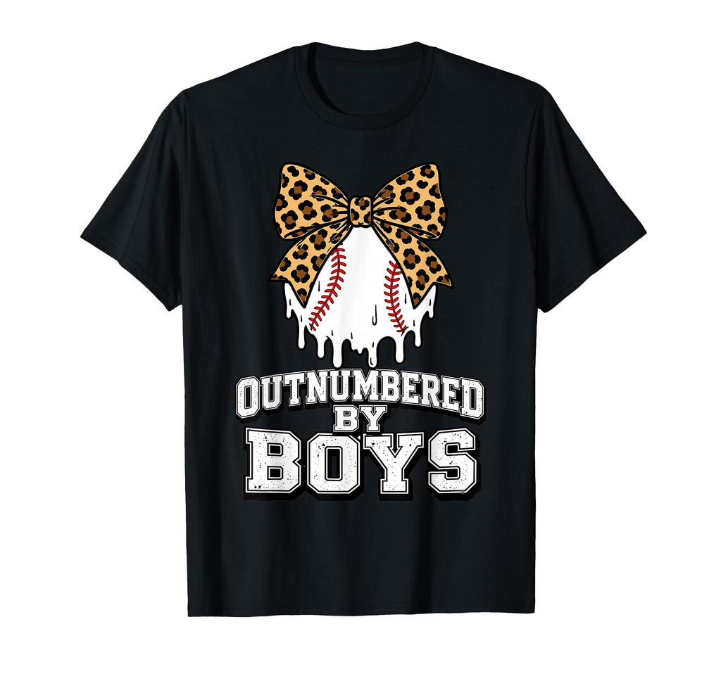 Outnumbered Baseball Mom Leopard Bow T-Shirt - Graphic Print Men Women - T-Shirt, Sweatshirt, Hoodie