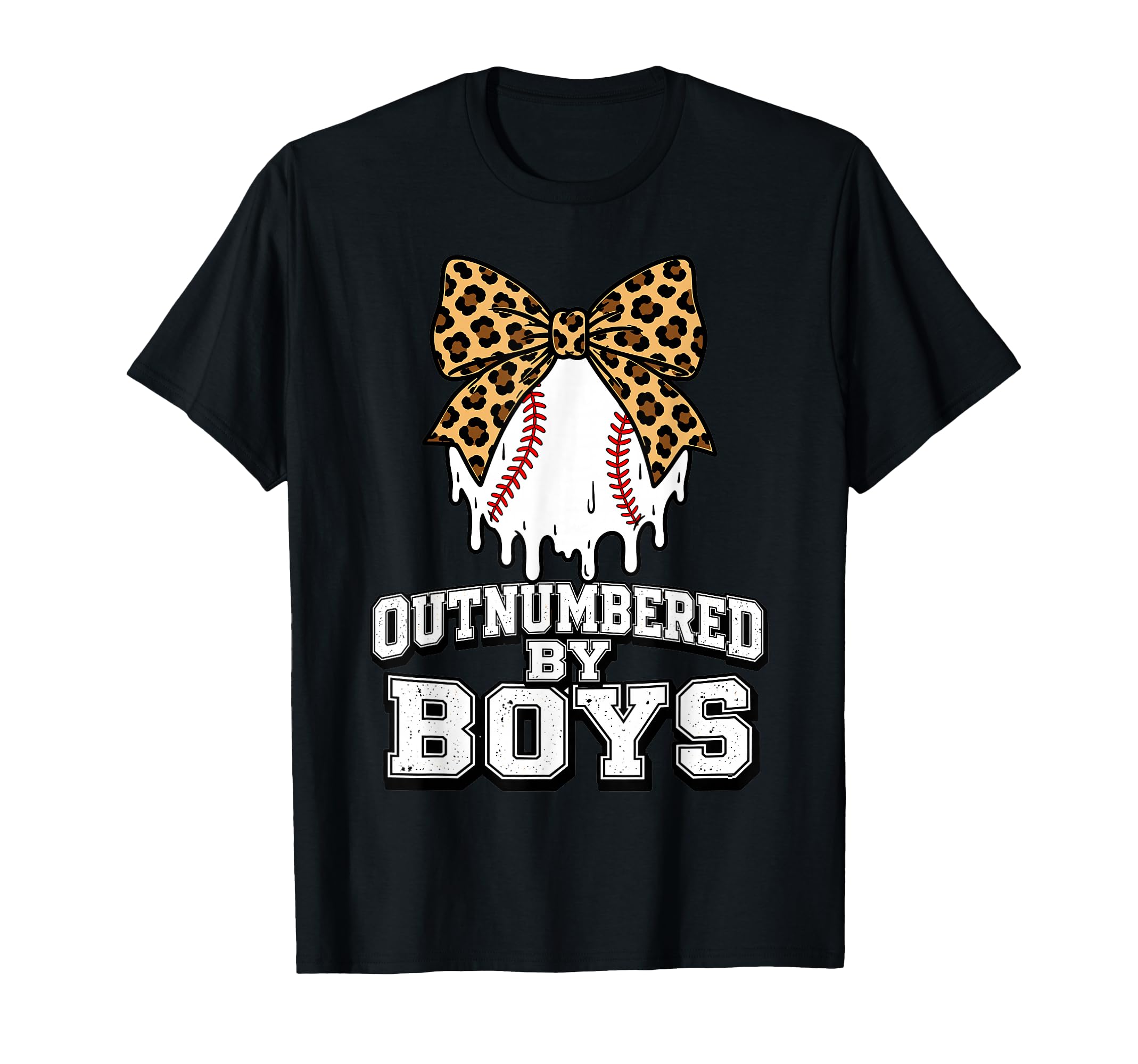 Outnumbered Baseball Mom Leopard Bow T-Shirt - Graphic Print Men Women - T-Shirt, Sweatshirt, Hoodie