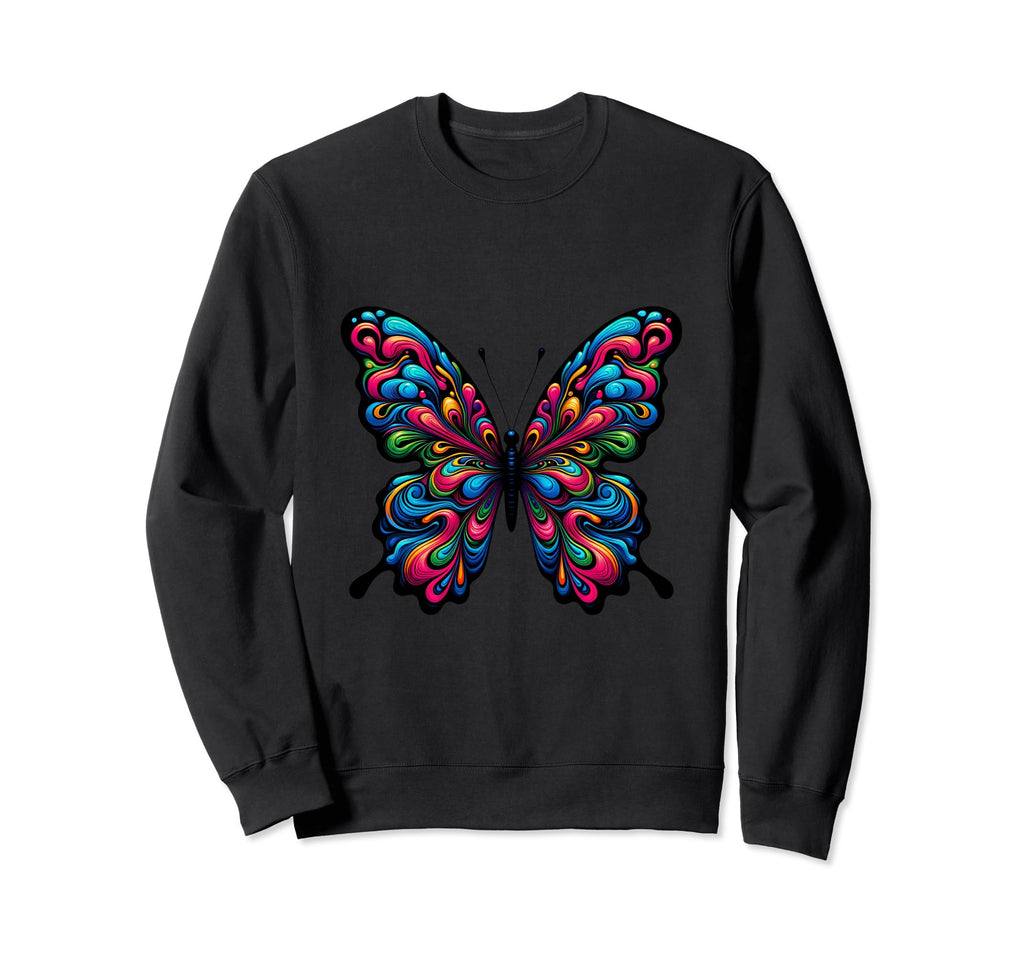 Butterfly Vibrant Psychedelic Color Sweatshirt - Unique Graphic Unisex - T-Shirt, Sweatshirt, Hoodie