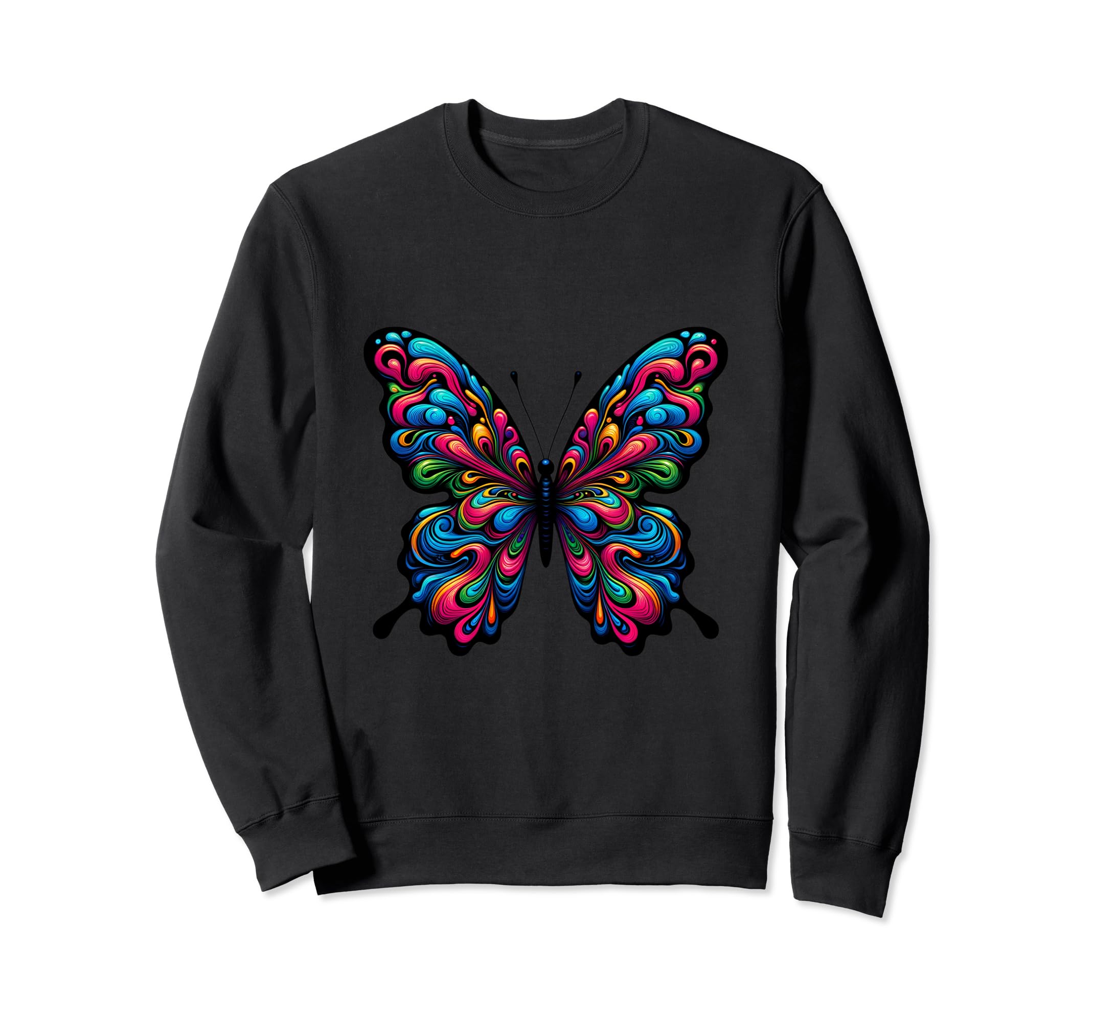 Butterfly Vibrant Psychedelic Color Sweatshirt - Unique Graphic Unisex - T-Shirt, Sweatshirt, Hoodie