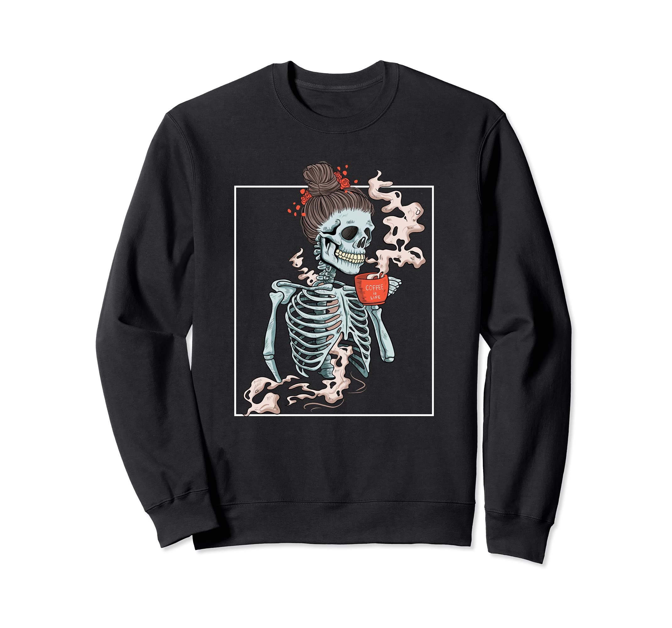 Coffee Skeleton Dead Distressed Sweatshirt - Aesthetic Graphic Men Women - T-Shirt, Sweatshirt, Hoodie