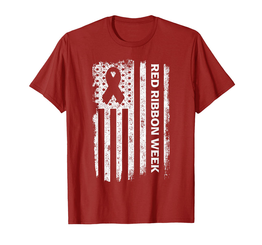 Red Ribbon Week American Flag Distressed T-Shirt - Graphic Print for Adults - T-Shirt, Sweatshirt, Hoodie