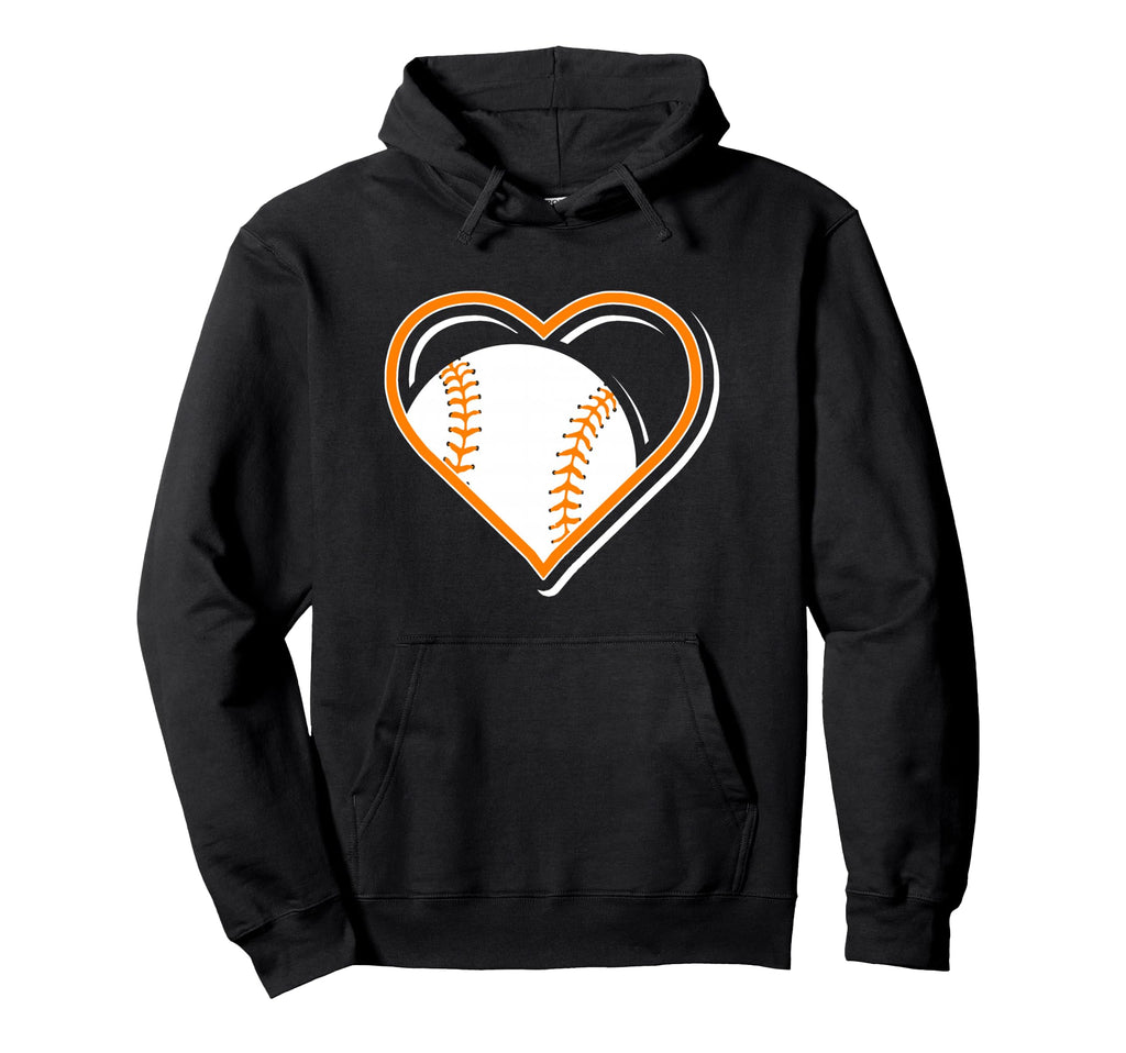 Orange Baseball Heart Baseball Lovers Hoodie - Fun Novelty Design Men Women - T-Shirt, Sweatshirt, Hoodie