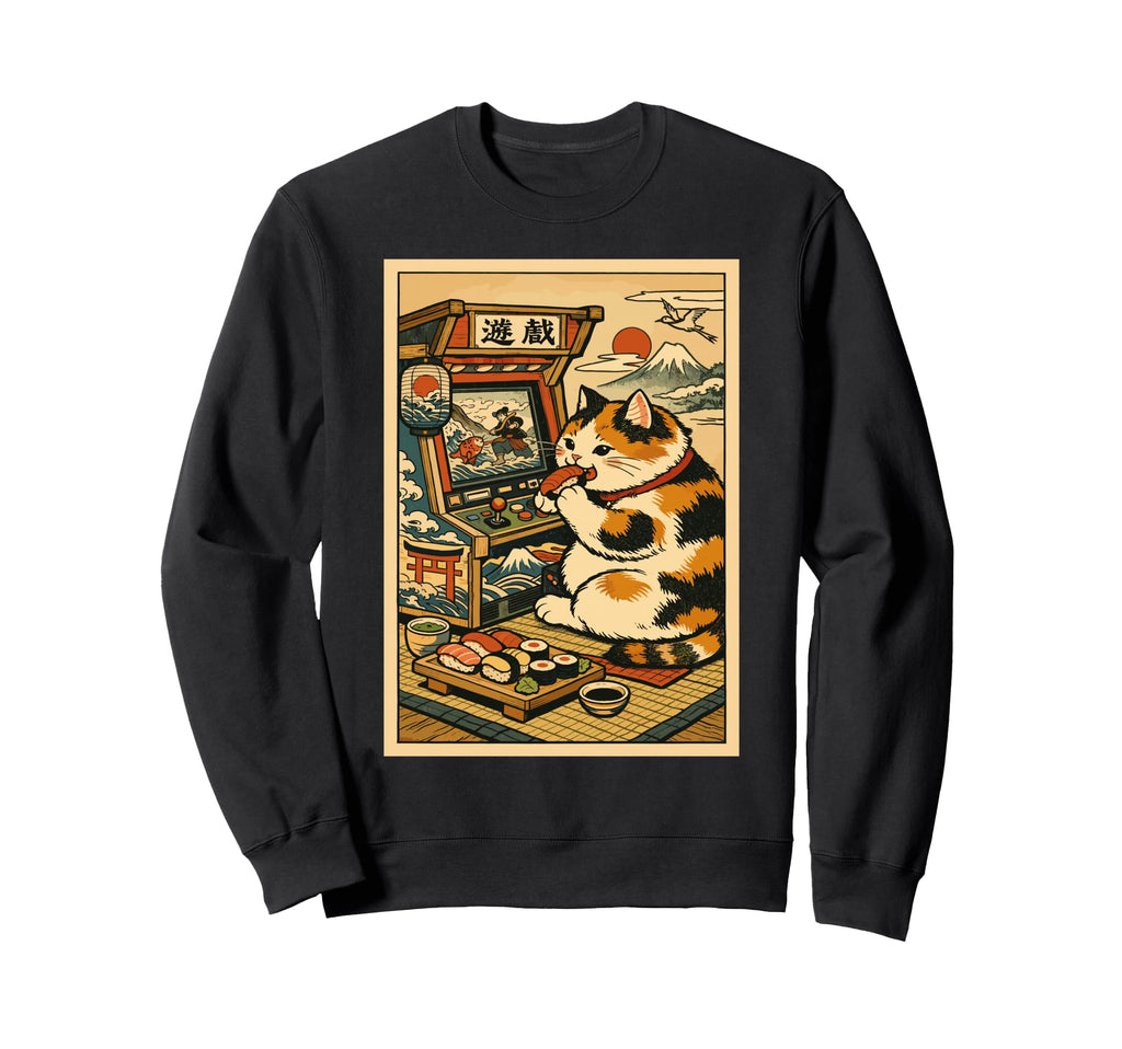 Kawaii Cat Sushi Gaming Japanese Sweatshirt - Aesthetic Graphic Men Women - T-Shirt, Sweatshirt, Hoodie